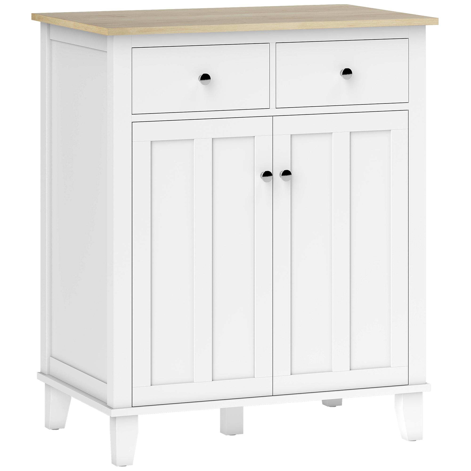HOMCOM Küchen-Sideboard Aufbewahrungsmöbel für Schlafzimmer, Wohnzimmer, Büro mit 2 Türen 2 Schubladen - 76 x 48 x 91 cm - Weiß und Holzoptik Aosom