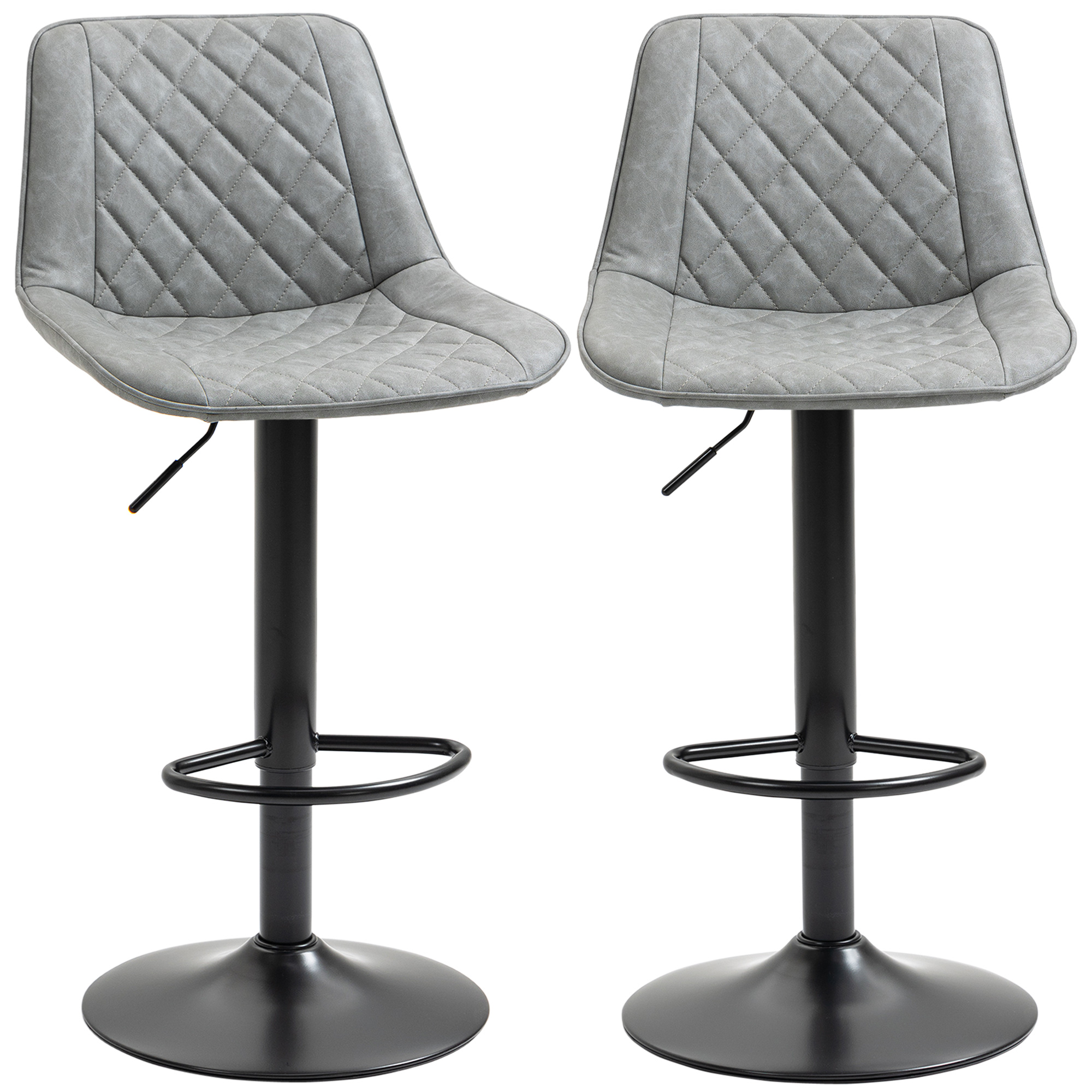 HOMCOM Set 2 drehbare Barhocker, hohe Küchenhocker mit Höhenverstellung 86-106 cm, hohe Stühle für Küche, bezogen mit Kunstleder, Rückenlehne und Fußstütze, Grau Aosom