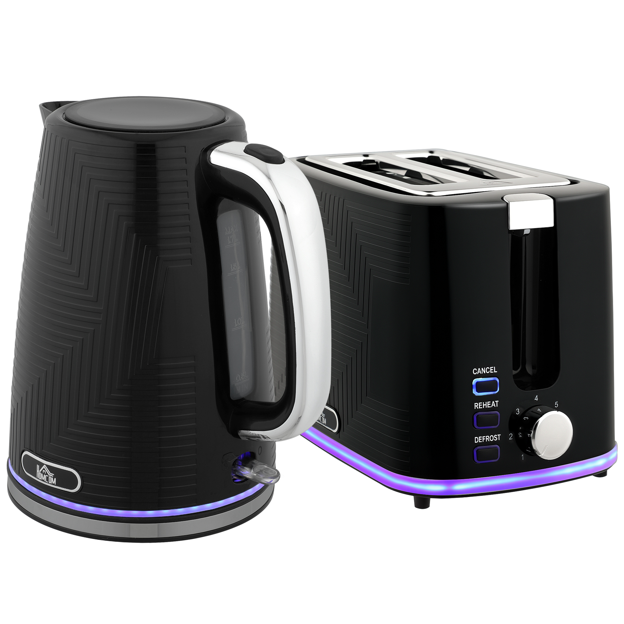 HOMCOM Modern Kettle and Toaster Set - Black