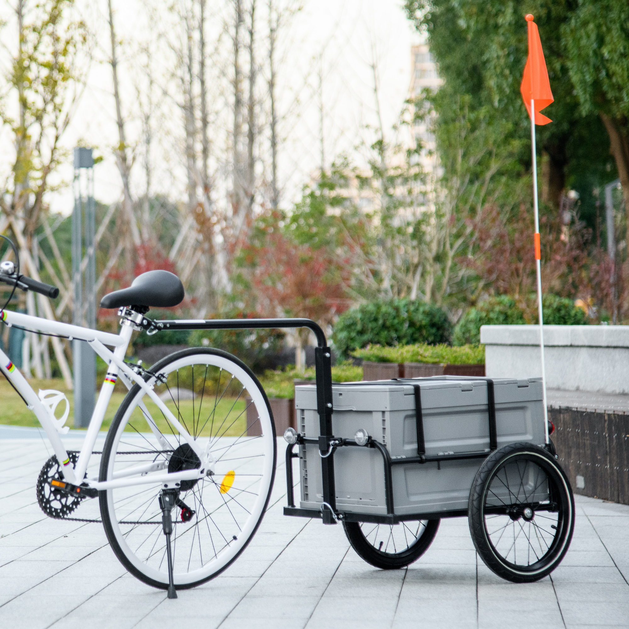 Remorque à Vélo Cargo HOMCOM Châssis Acier Charge 40kg - Avec Couvercle Amovible Et Attelage, Idéal Transport Bagages