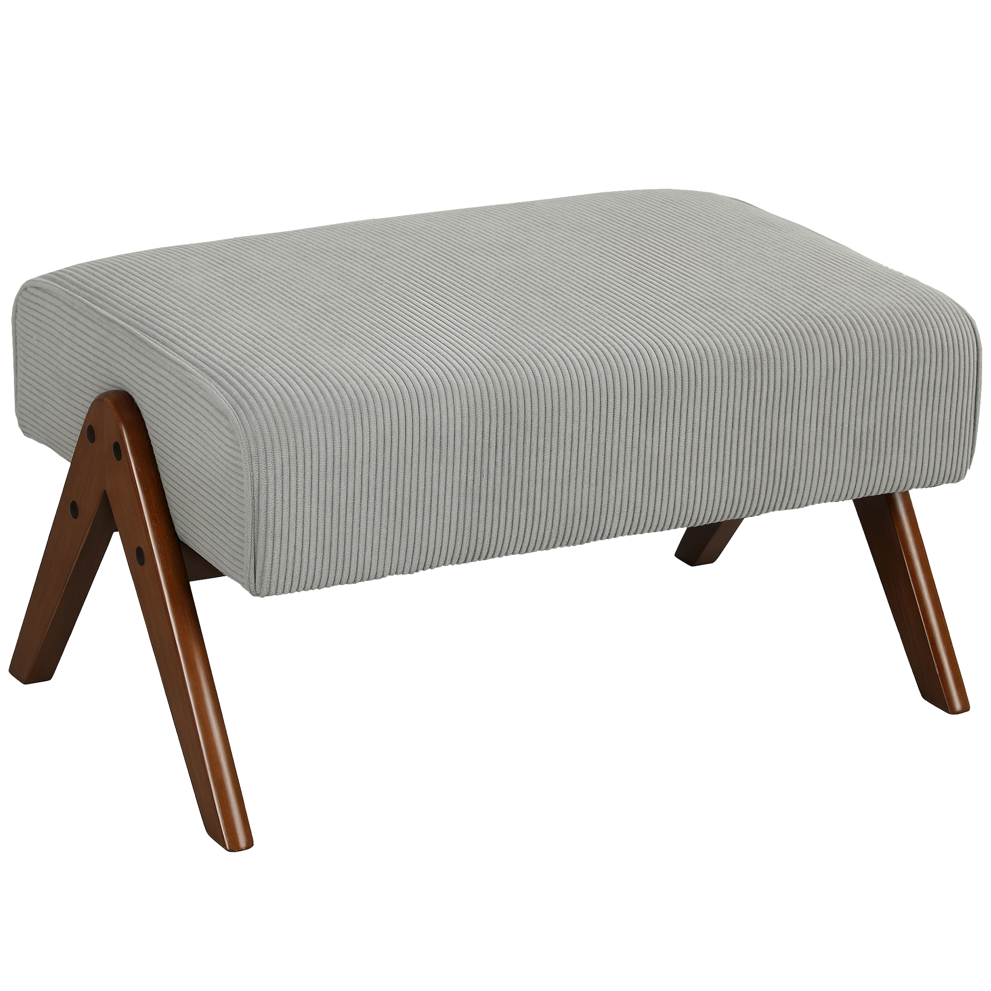 HOMCOM Fußhocker Wohnzimmer Niedriger Hocker Cordbezug Ottomane Rechteckig Gepolsterter Sitz mit Holzbeinen für Wohnzimmer Schlafzimmer Hellgrau Aosom