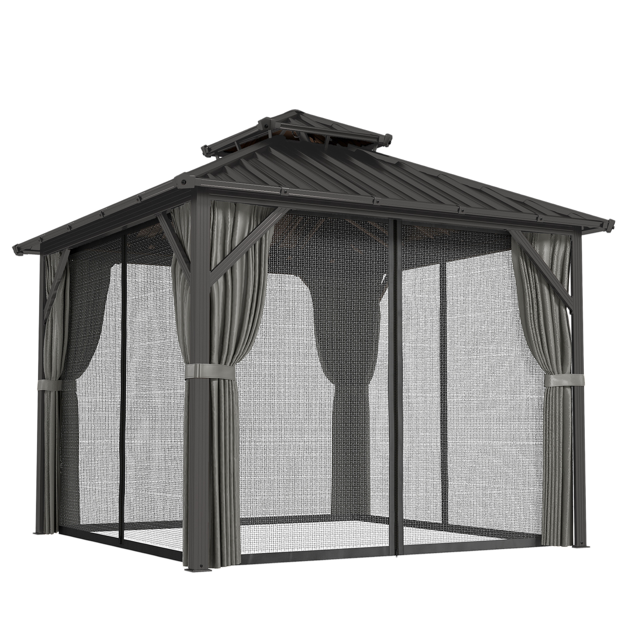 Outsunny Pabellón 3 x 3 m con techo rígido, estructura de aluminio y techo doble de acero galvanizado, gris oscuro