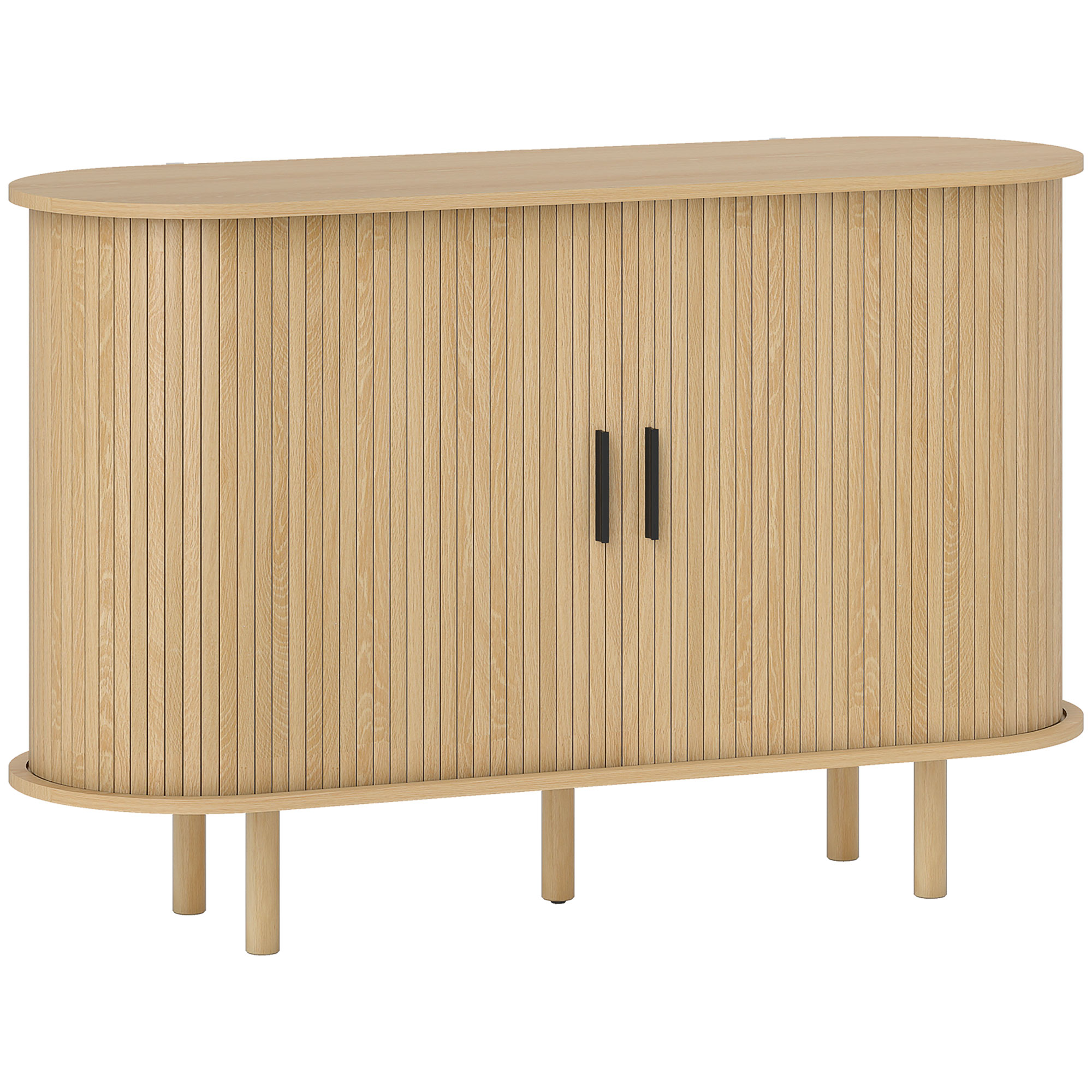 HOMCOM Sideboard mit gerillten Lamellentüren, modernes Sideboard für Wohnzimmer, mit 4 Fächern und Holzfüßen, für Küche, Flur, Schlafzimmer, Eiche, 120x40x78 cm Aosom