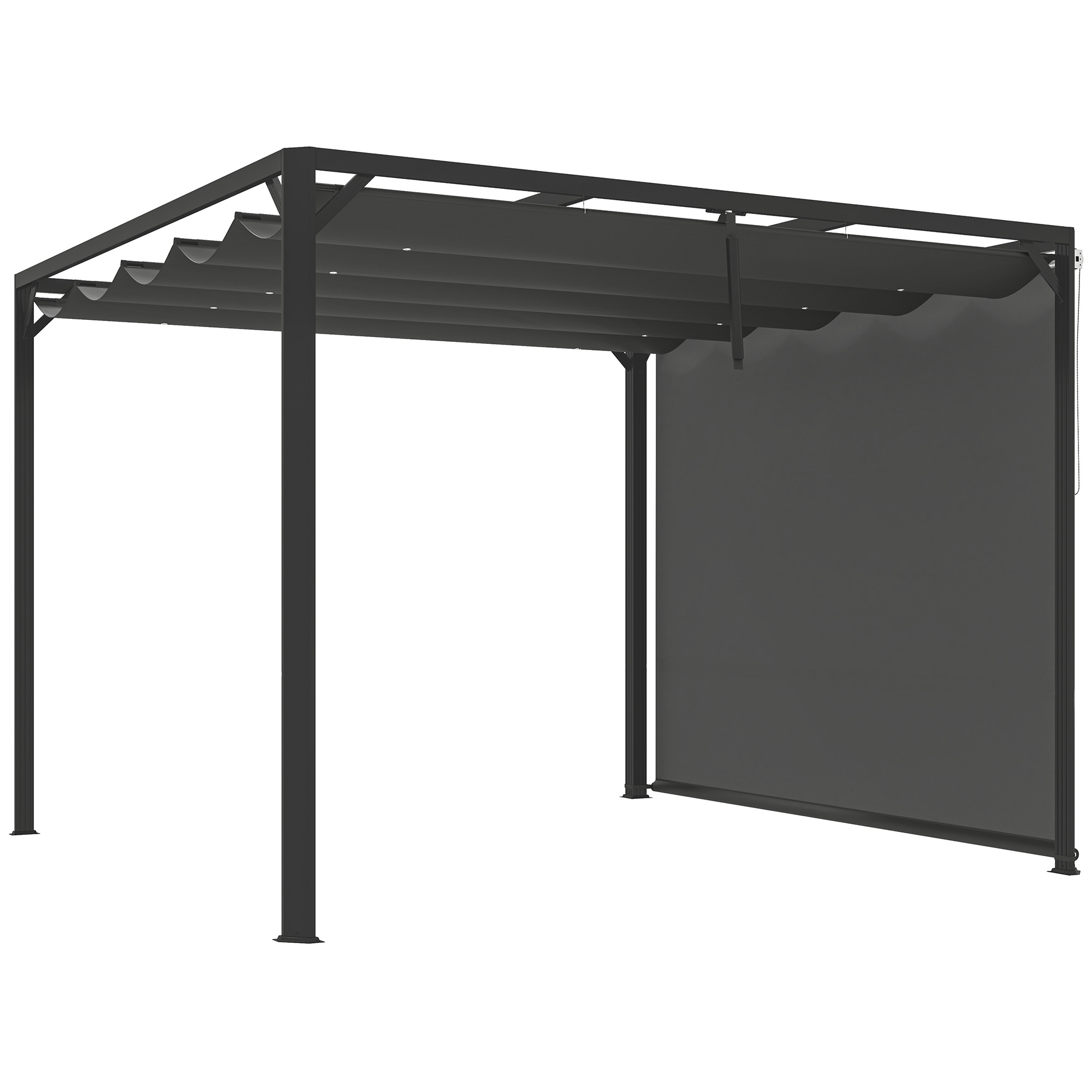 Outsunny Pérgola de Jardín de Aluminio 3x3 m con Techo Retráctil Lateral Enrollable UPF30+ Cenador de Jardín para Exterior Gris