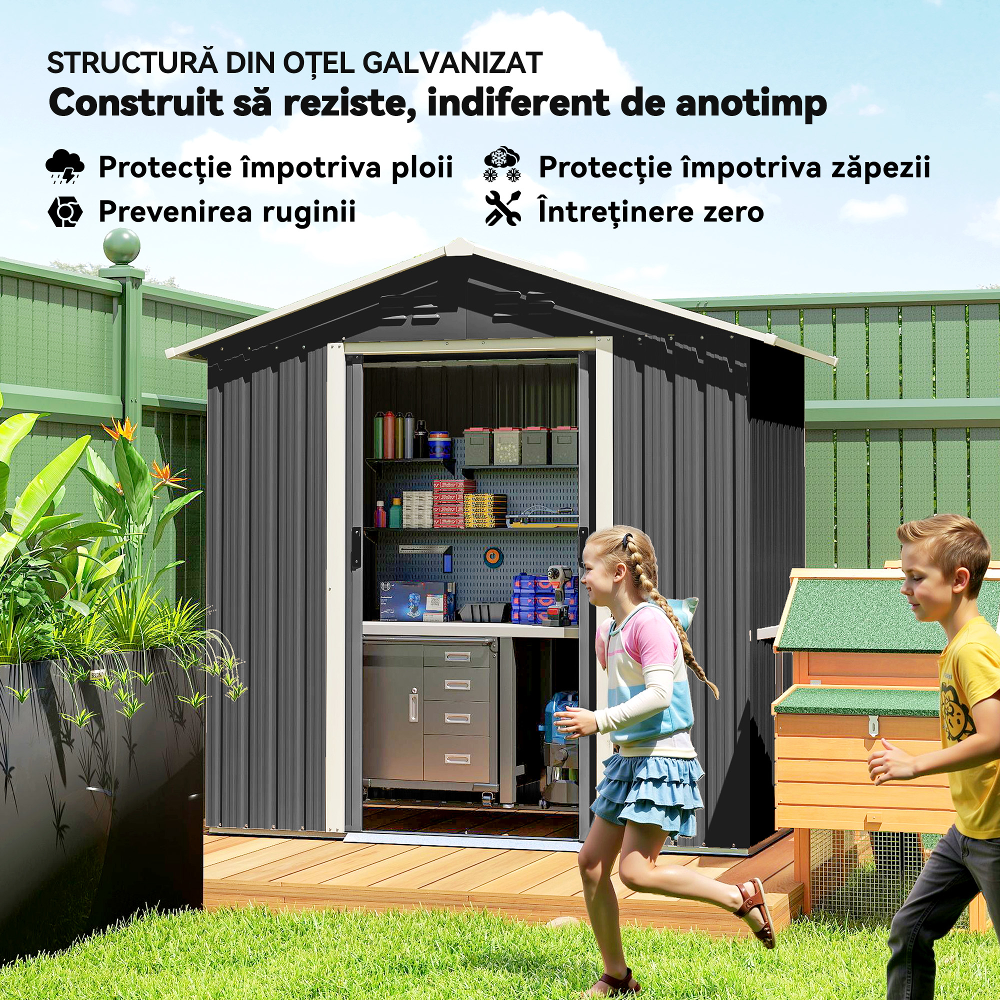  Casuta de Gradina, Magazie pentru Unelte, Otel, 194x107x191 cm, Gri [3]