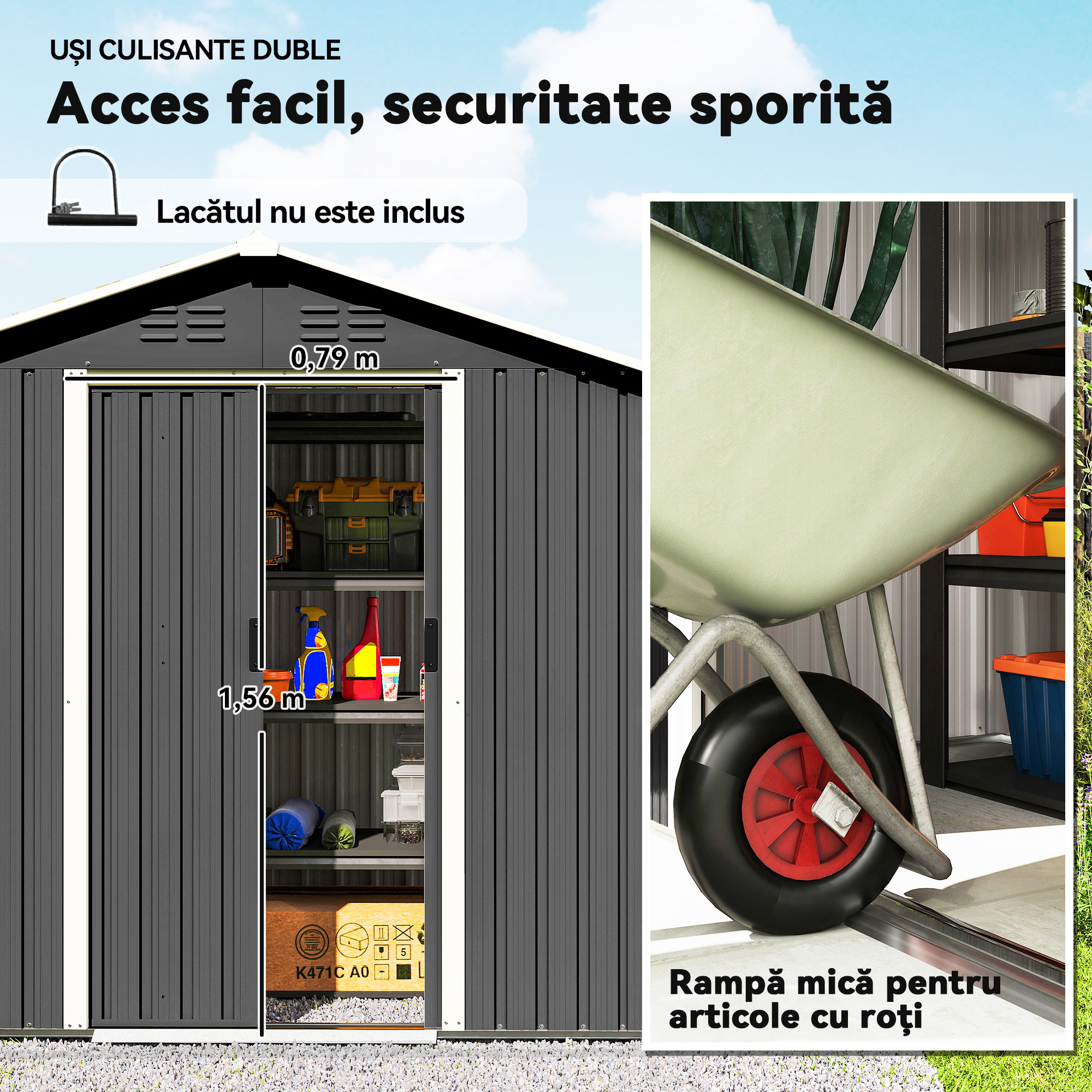  Casuta de Gradina, Magazie pentru Unelte, Otel, 194x107x191 cm, Gri [4]