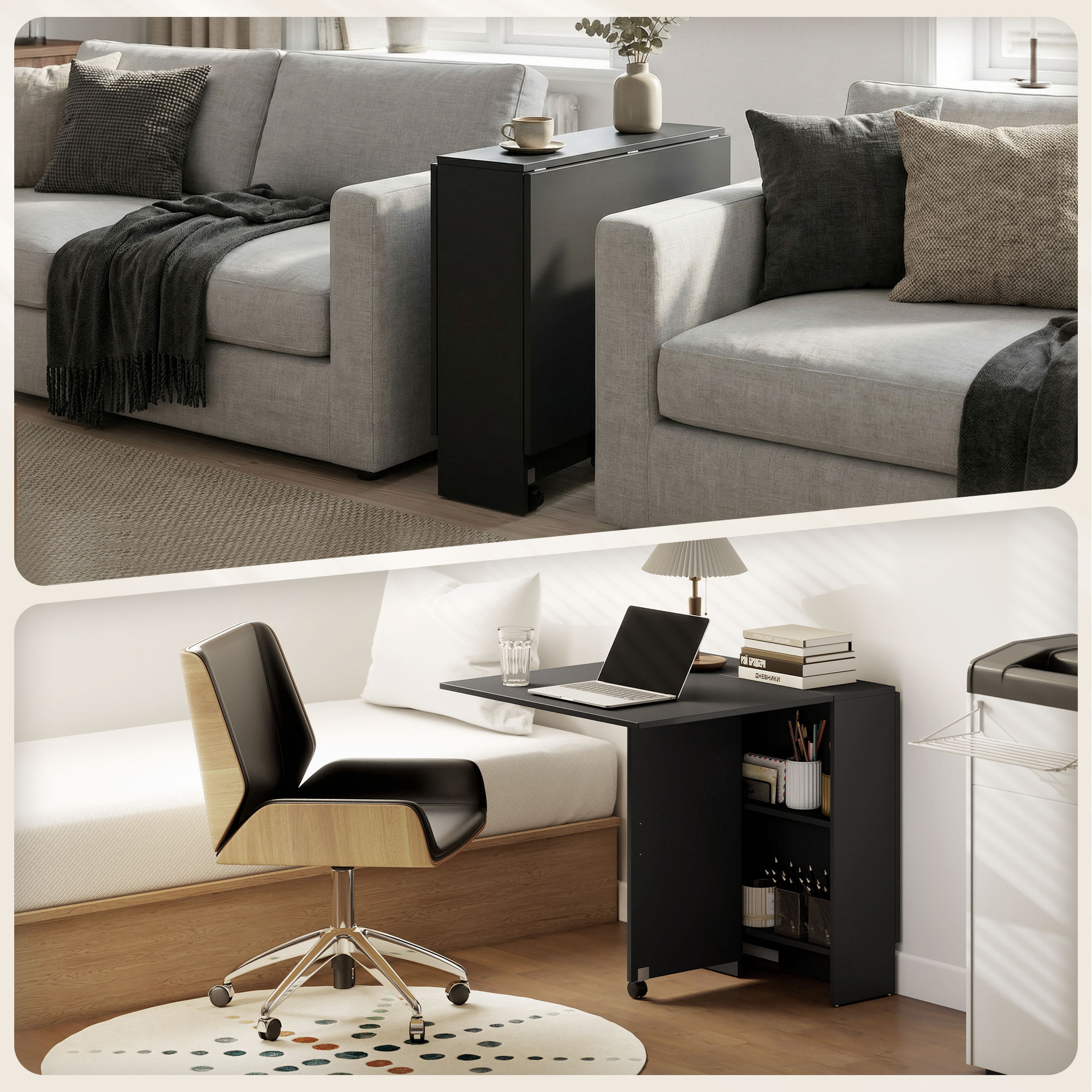  Masa Pliabila din Lemn pentru 4-6 Persoane cu Roti, 75x140x74cm, Neagra [8]