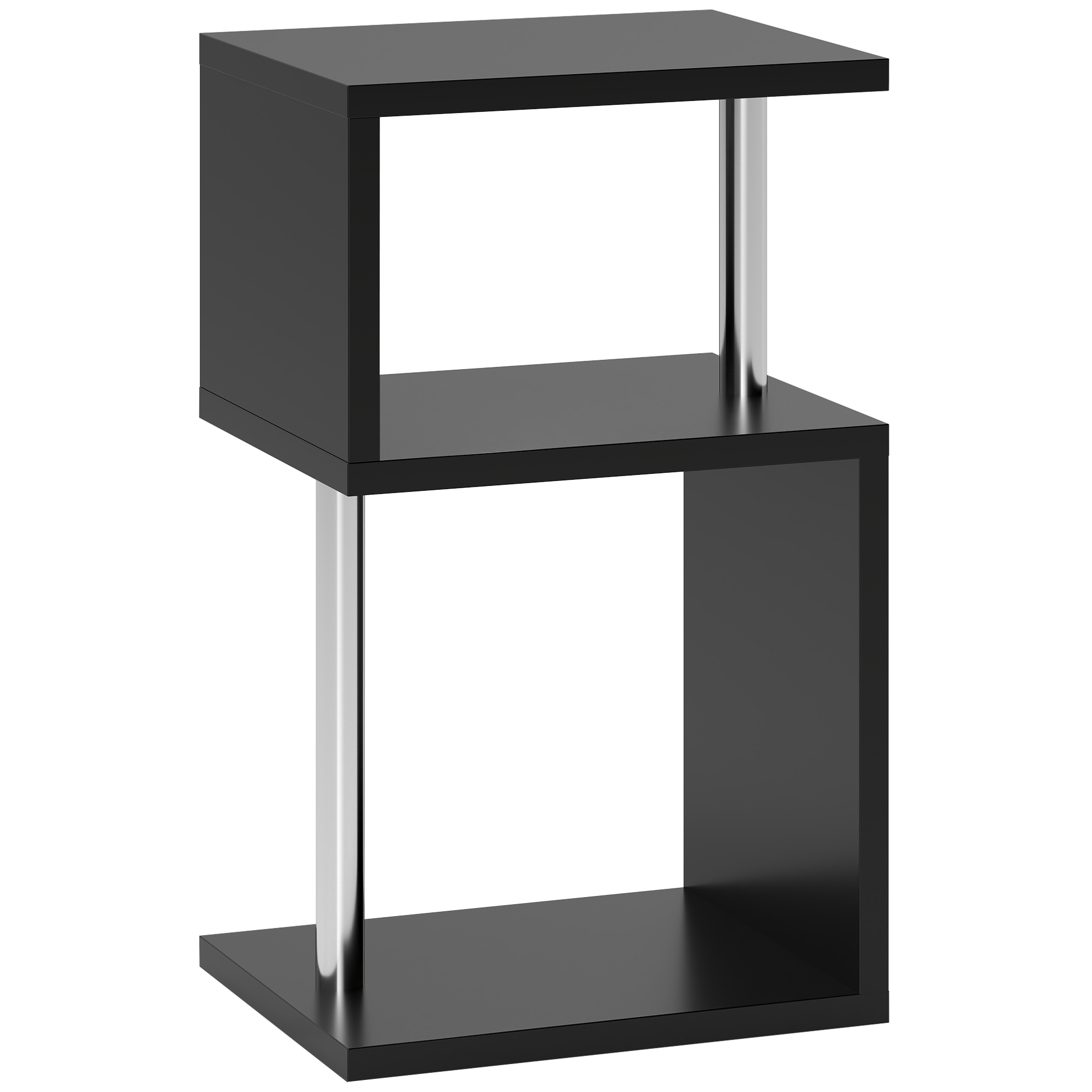 HOMCOM Beistelltisch mit 3-stufiger LED-Leuchte, moderner S-förmiger Beistelltisch, offene Ablagen und Aluminiumgestell für Wohnzimmer Schlafzimmer 44x38x75 cm Schwarz Glanz Aosom
