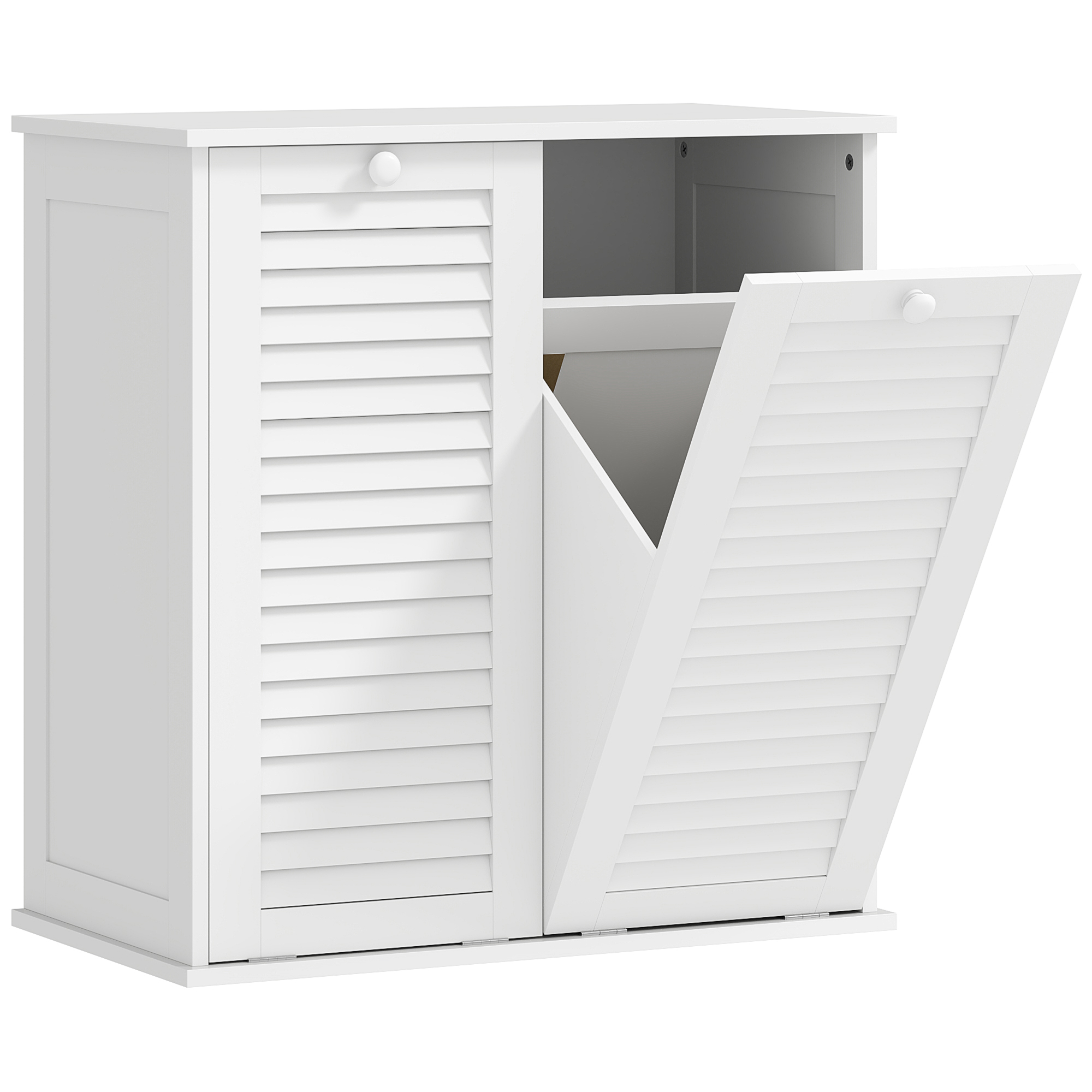 HOMCOM Badezimmerschrank mit Wäschekorb, Holz-Badezimmerschrank mit Lamellentüren und 2 Körben, Wäschekorb, für Toilette, Waschküche, 70 x 38 x 73 cm, weiß   Aosom
