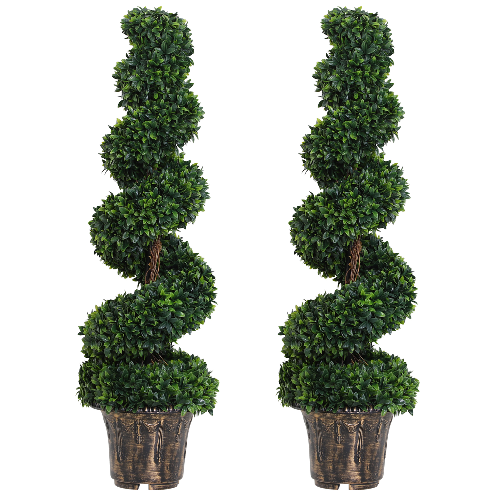 Outsunny Set 2 künstliche Spiral-Buchsbaum-Pflanzen 120cm, künstliche Pflanzen für Innen- und Außen mit Topf, Deko-Pflanze für Zuhause, Büro, Wohnzimmer, Garten, Grün Aosom