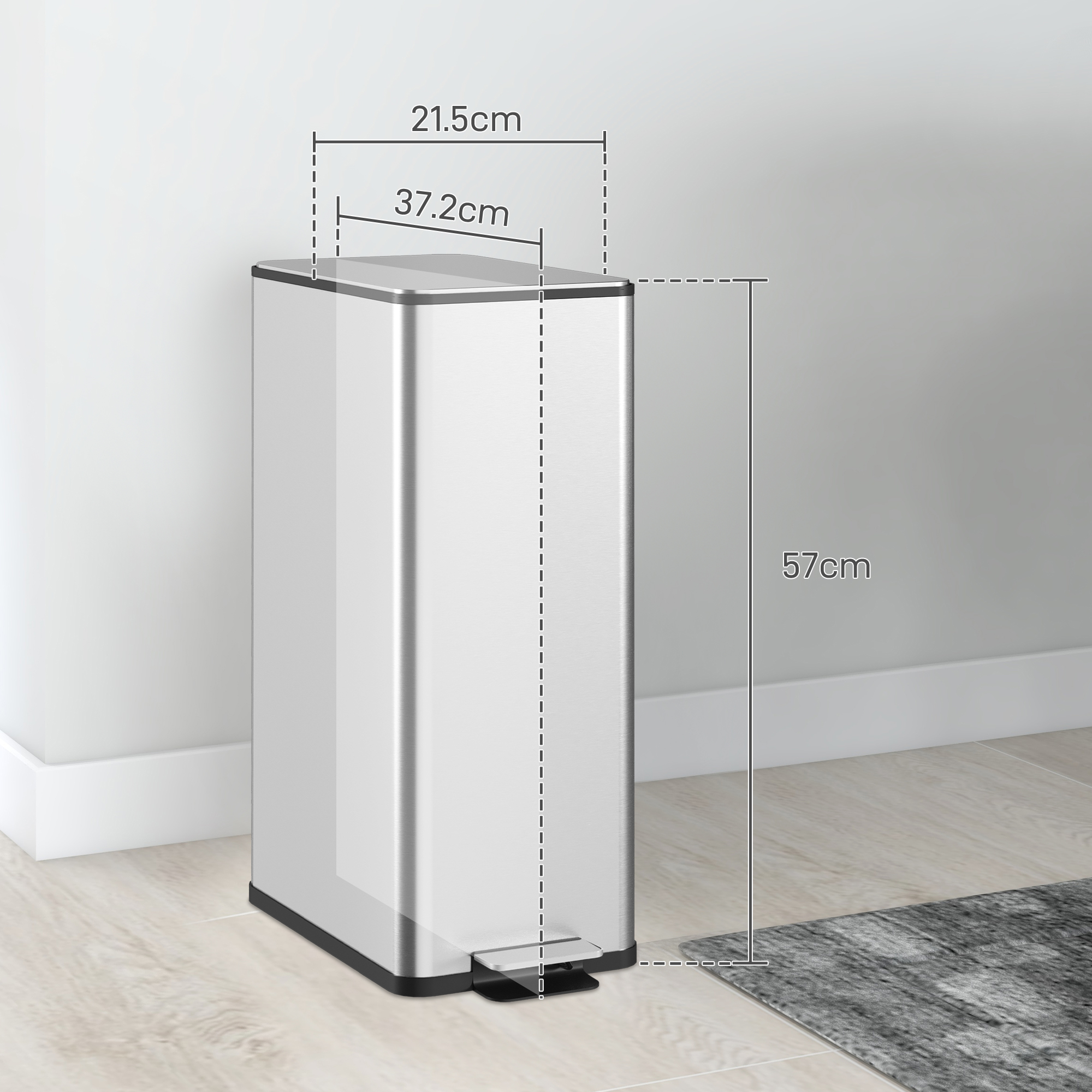  Cos de Gunoi cu Pedala 20L, 21.5x37.2x57 cm, Argintiu [2]