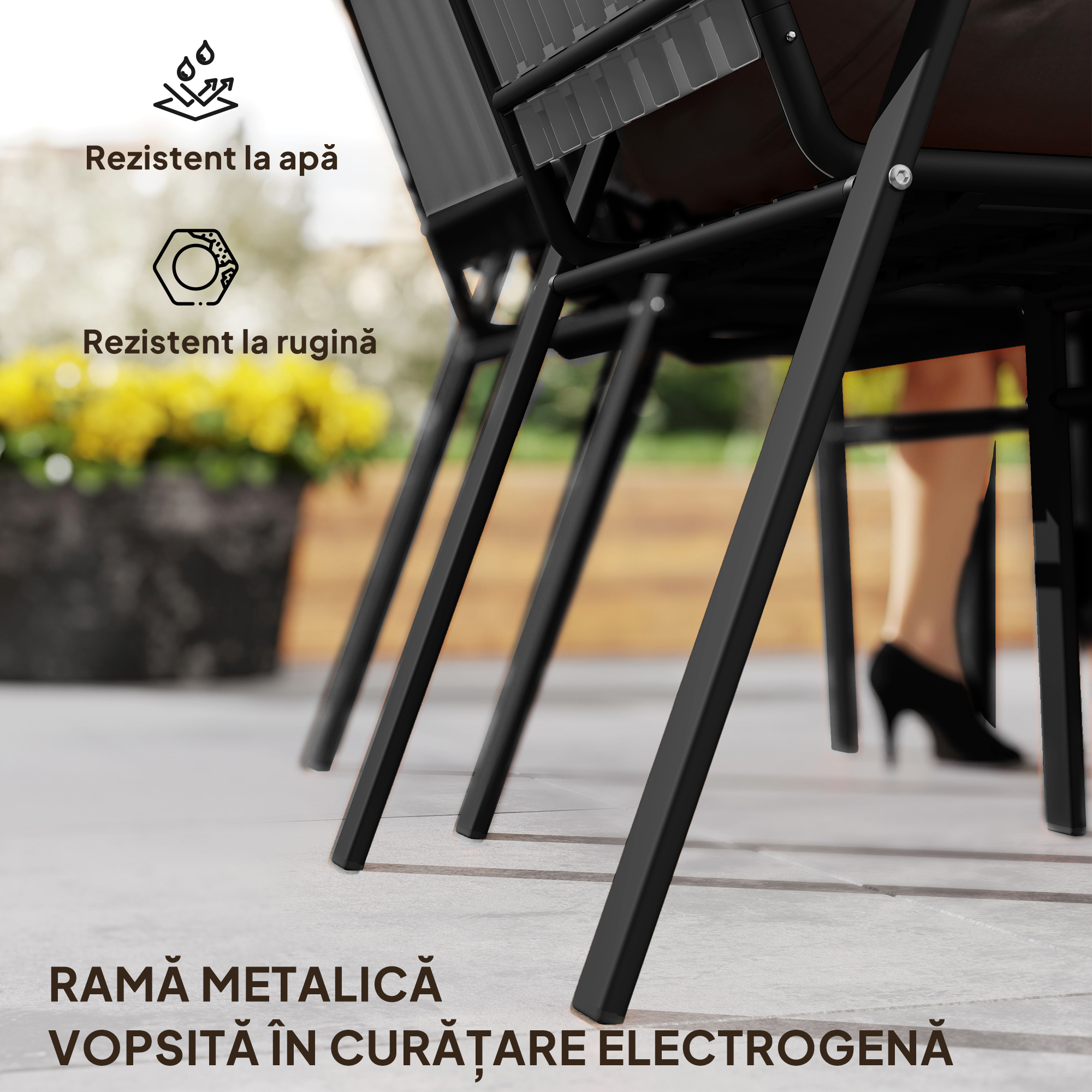  Set 4 Scaune de Gradina Stivuibile Scaune de Exterior 56x66x91 cm Negru [5]