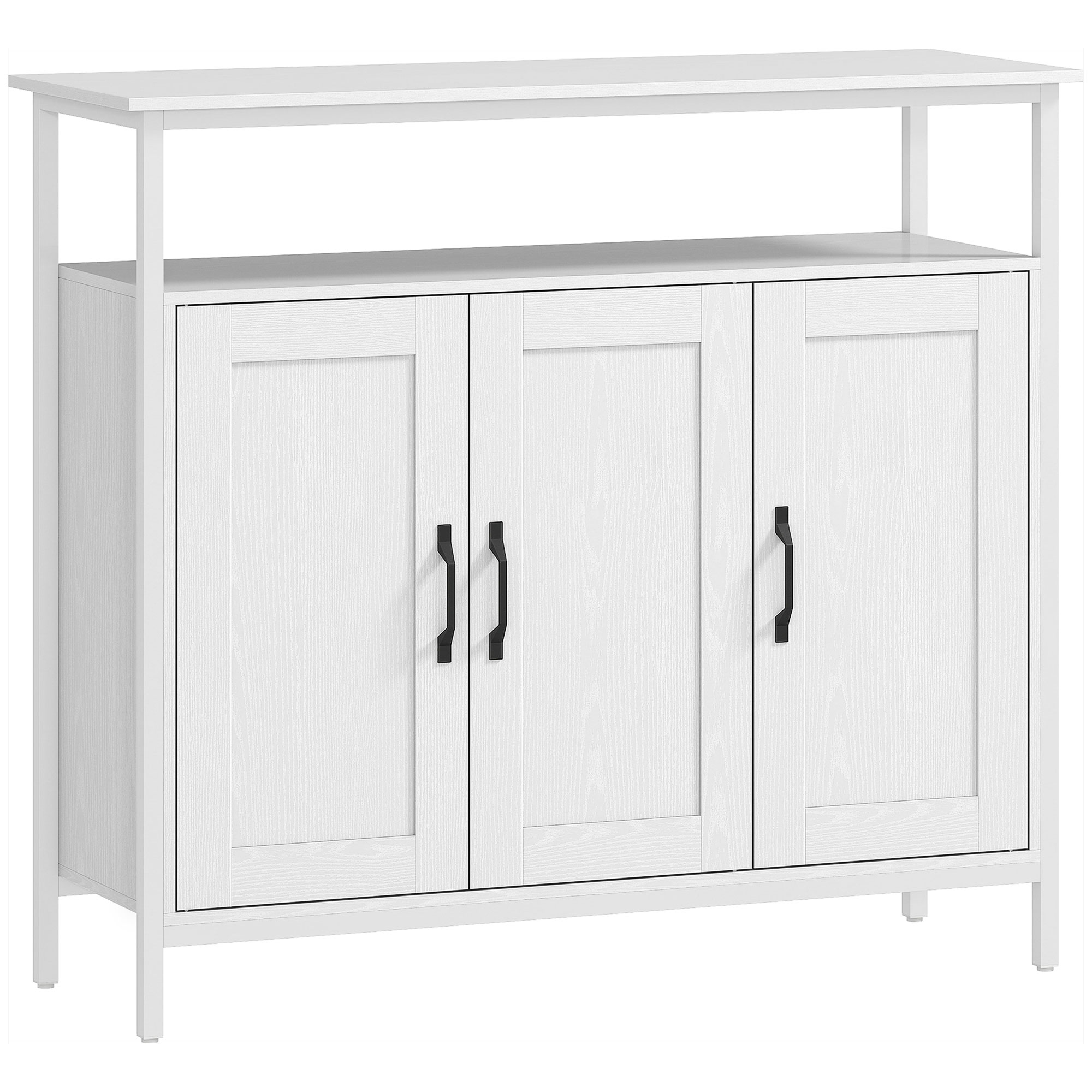 HOMCOM Sideboard 3 Türen, Sideboard für Wohnzimmer im Industrial-Stil, mit offenem Fach, verstellbaren Einlegeböden, für Esszimmer, Flur, Schlafzimmer, Weiß, 100x35x88 cm Aosom