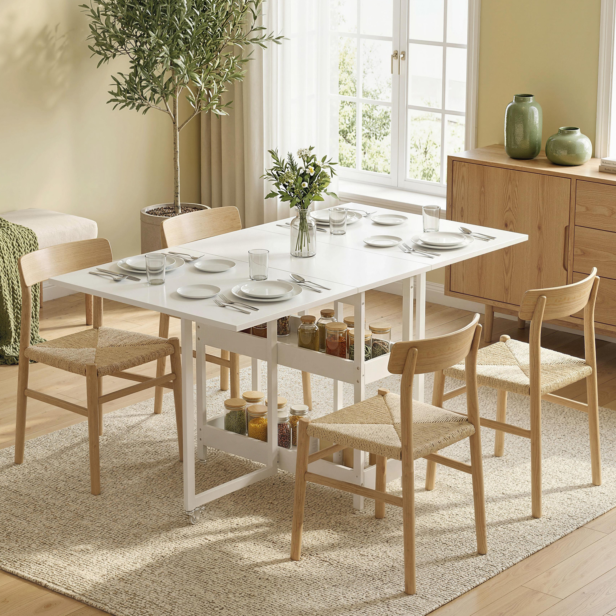 HOMCOM Esstisch Klappbar Küchentisch für 2-4 Personen mit 2 Offenen Ablagen günstig online kaufen