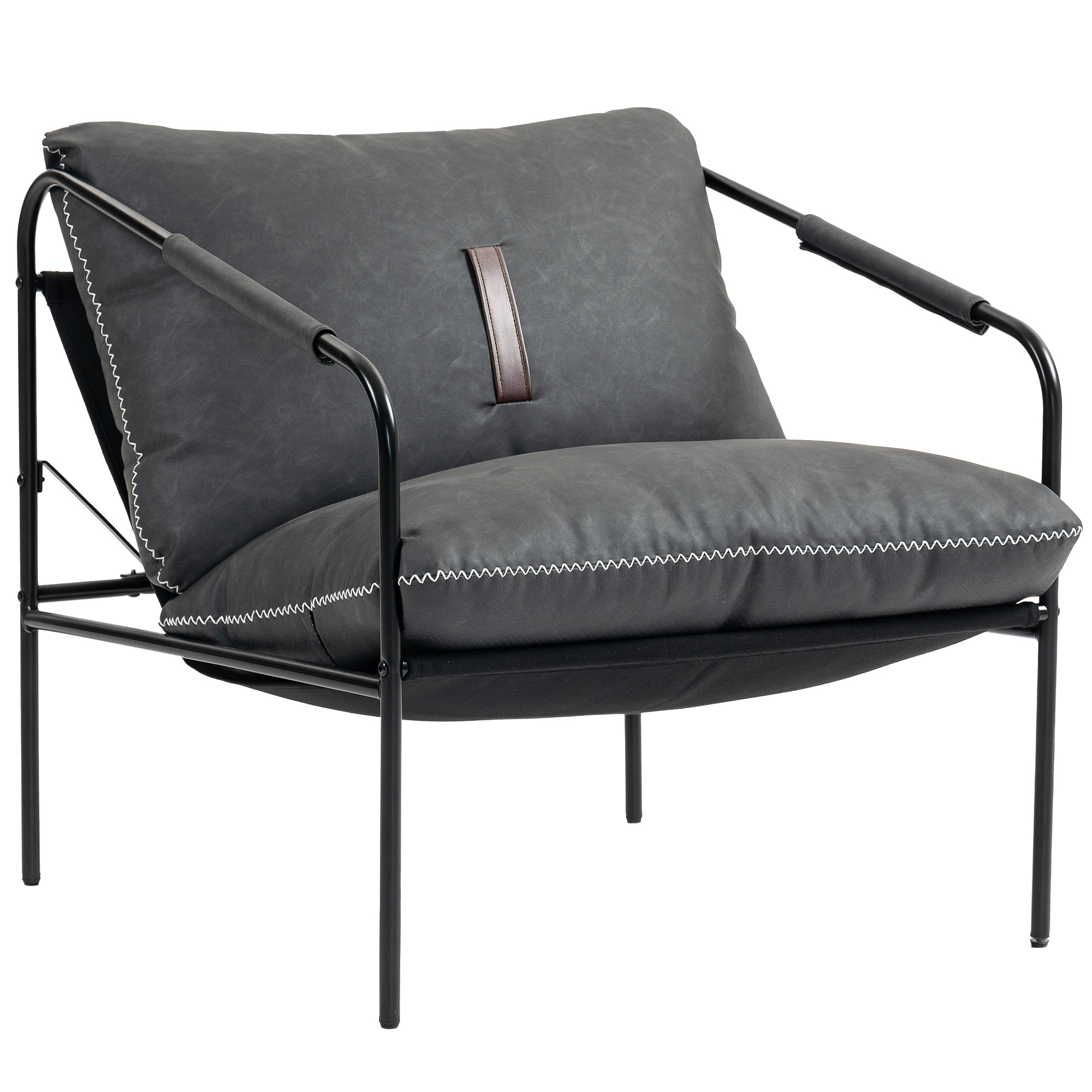 HOMCOM Moderner Loungesessel, gepolsterter Lesesessel aus Kunstleder, abnehmbare Kissenbezüge, dicke Polsterung, Metallbeine, für Schlafzimmer, Büro, Kohlegrau Aosom