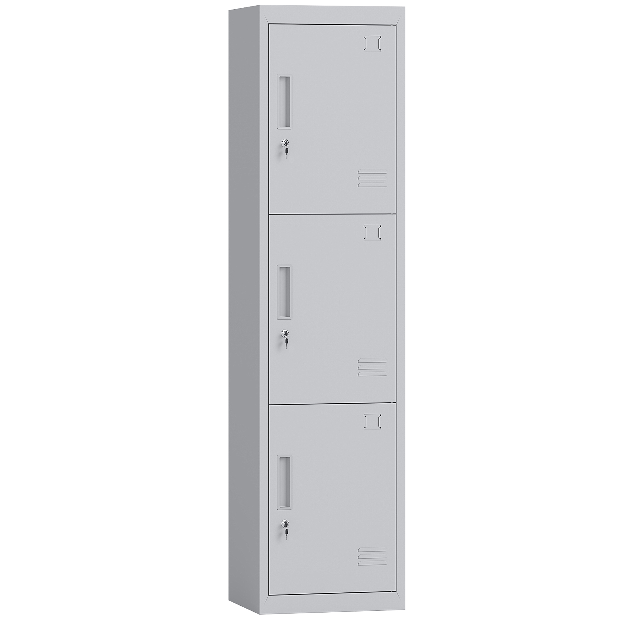 HOMCOM Aktenschrank mit 3 Türen und 3 Ablagen aus Stahl, Büroschrank mit Schloss und Schlüsseln, Belüftungsöffnungen, vielseitiger Aktenschrank für Zuhause & Büro, 45x38x180cm, Grau Aosom