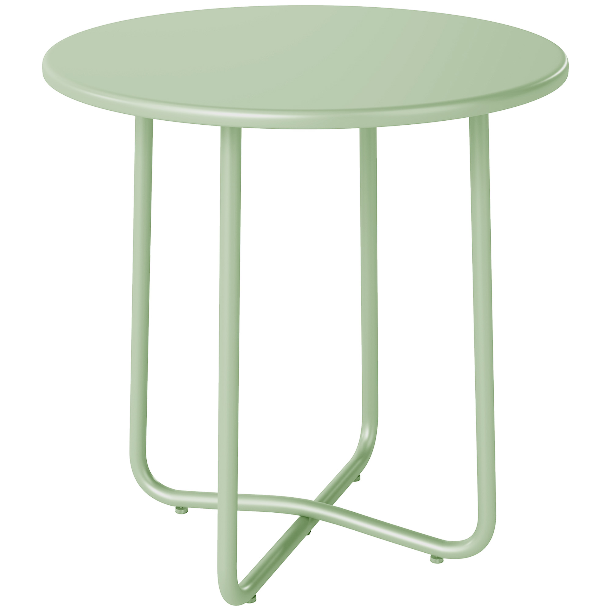 Outsunny Mesa Baja Exterior con Borde Enrollado, Base en X con Patas Regulables en Altura, para Salón Terraza, Ø48x51cm, Verde