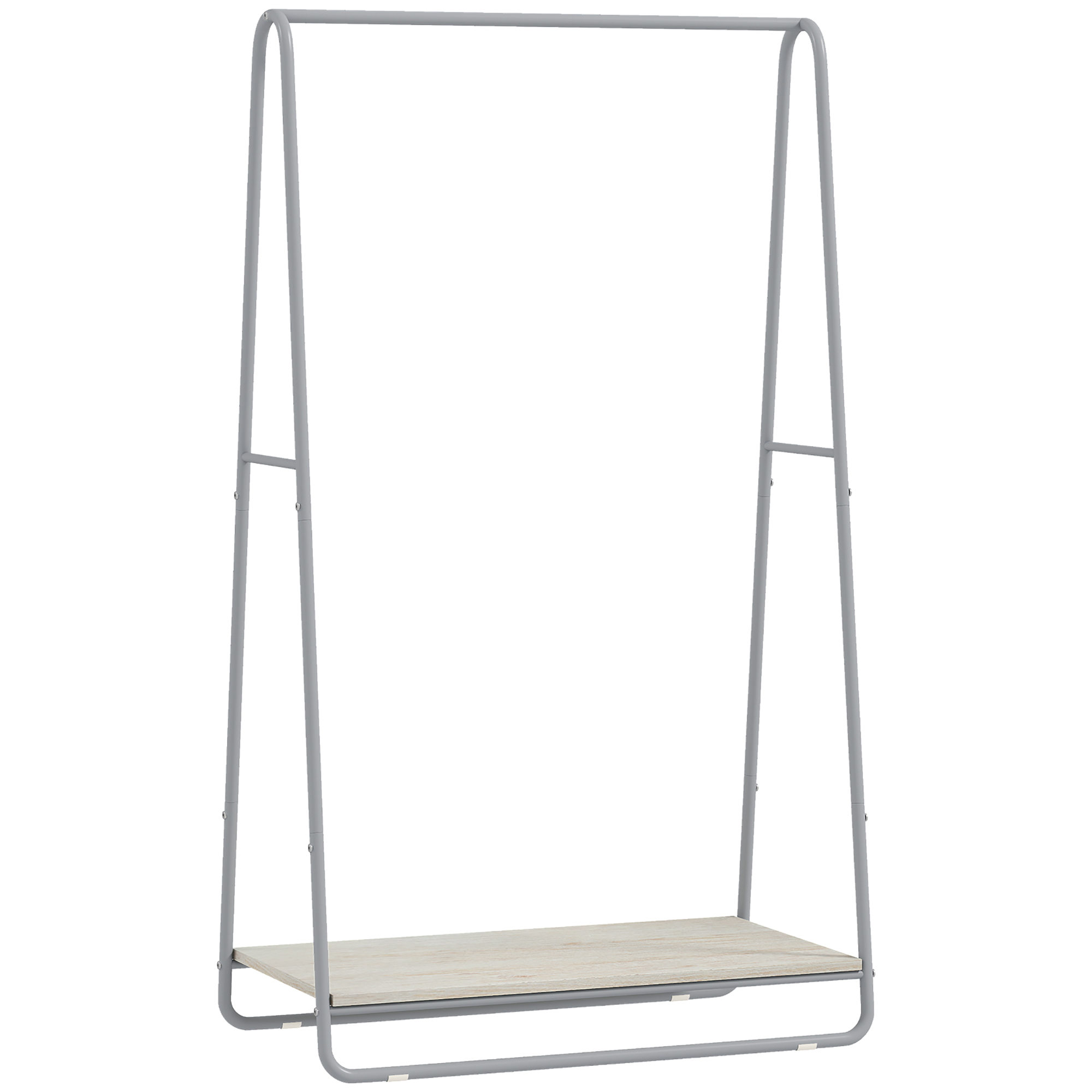 HOMCOM 3-in-1 Garderobe mit Schuhregal, Flurgarderobe mit Schuhablage, obere und seitliche Stangen, Metallgestell für Eingangsbereich, Schlafzimmer, Wohnzimmer, Natur und Grau Aosom