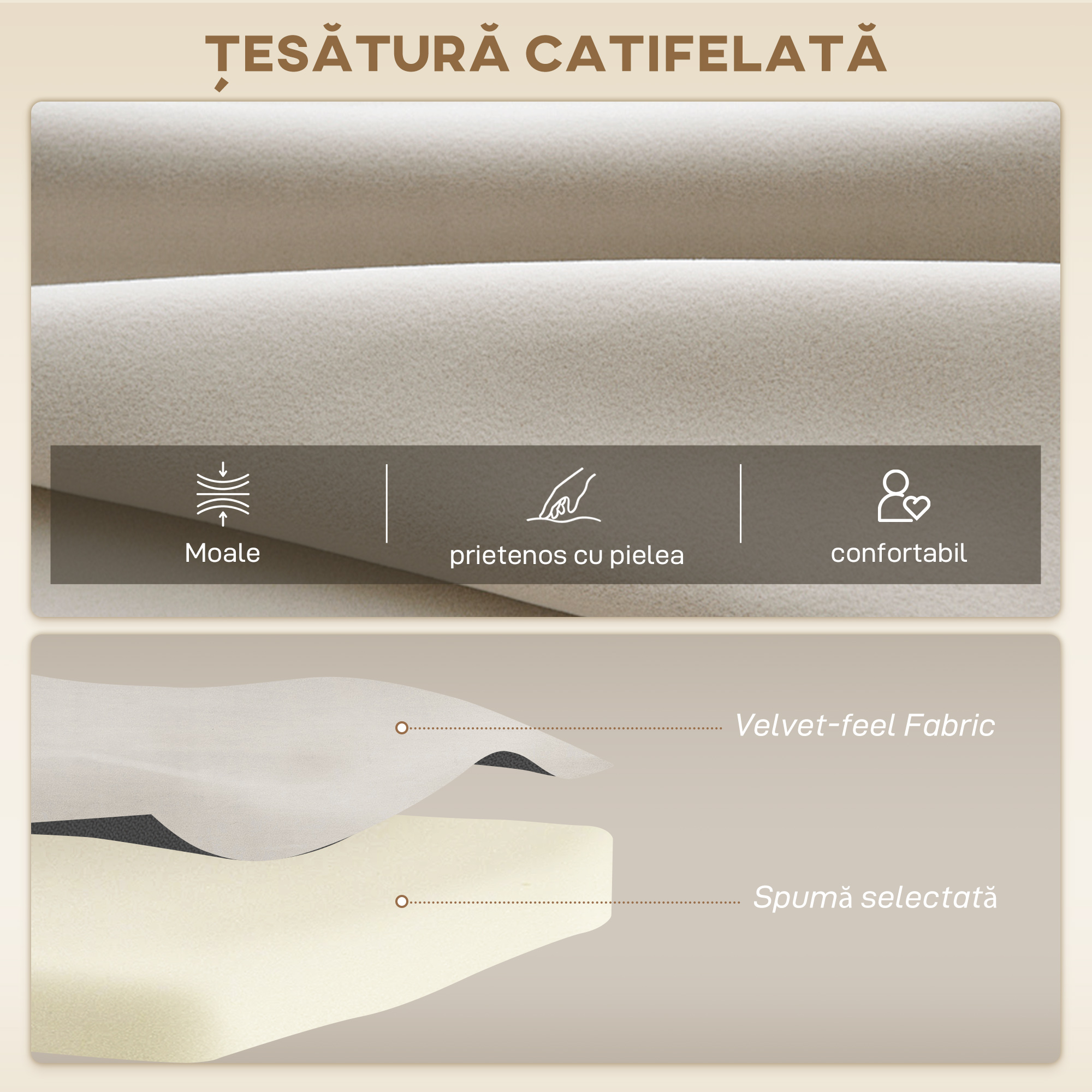  Canapea extensibila 3 in 1 din material cu efect de catifea, cu spatar reglabil si 2 perne, 102x73x81 cm, bej [5]