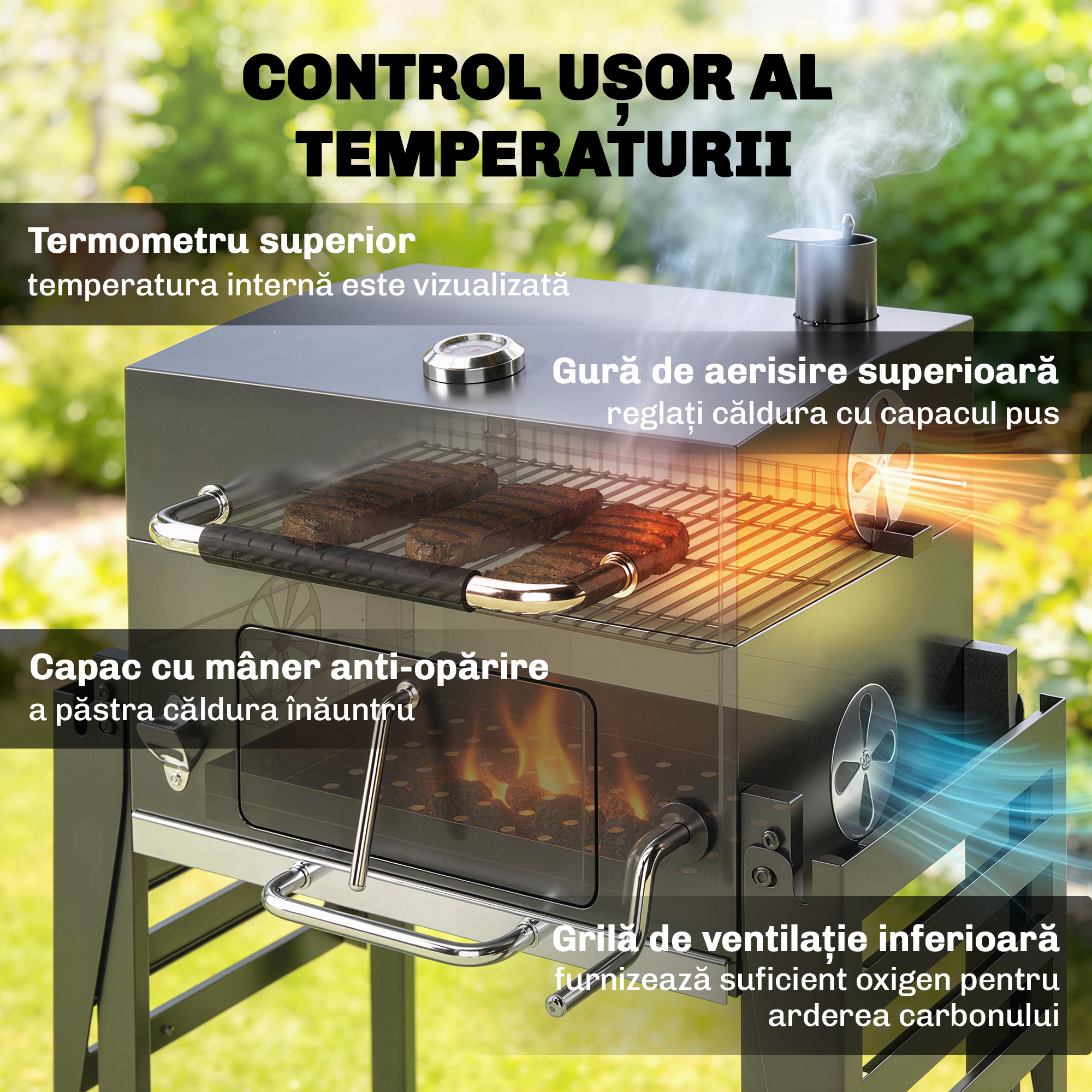  gratar pe carbune, grila reglabila, rafturi rabatabile, termometru. [5]