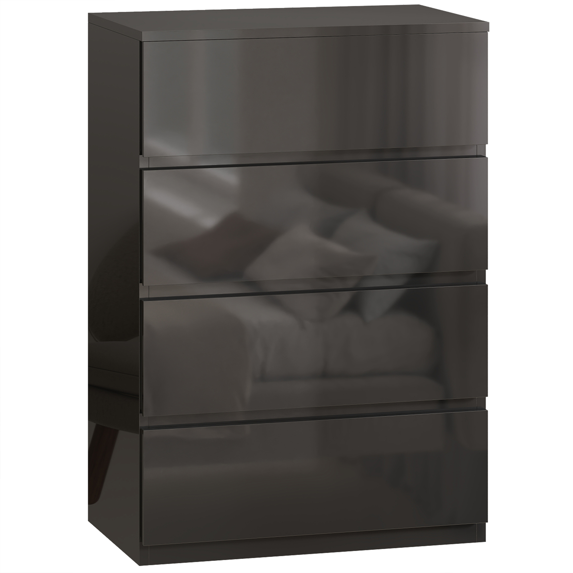 Homcom Black Chest Of Drawers, 4-Drawer Storage Cabinets, Modern Dresser, Storage Drawer Unit For Bedroom