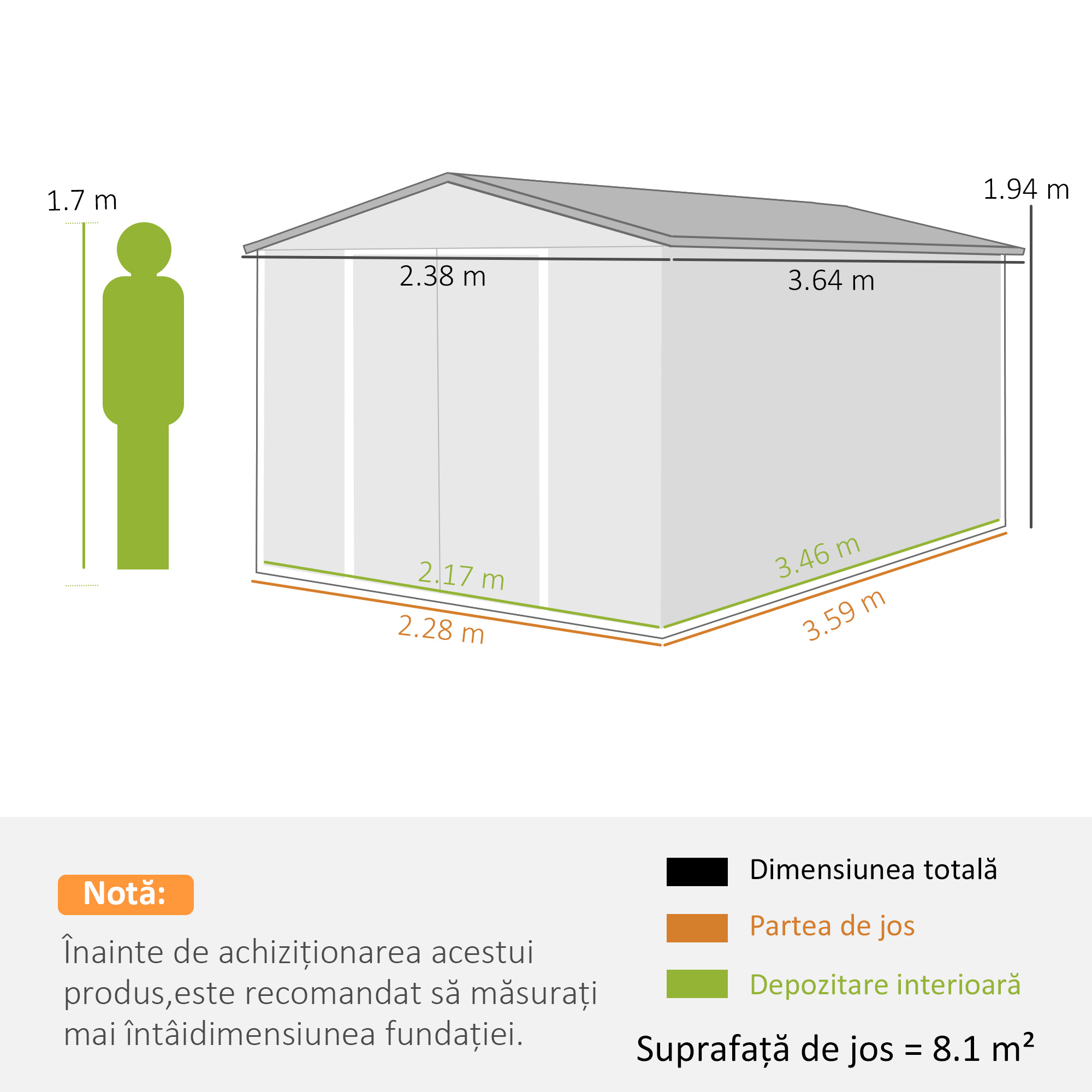  Magazie de Gradina din Metal 364 x 238 cm cu 4 Grile de Ventilatie si Usi Duble cu incuietoare, Maro [2]