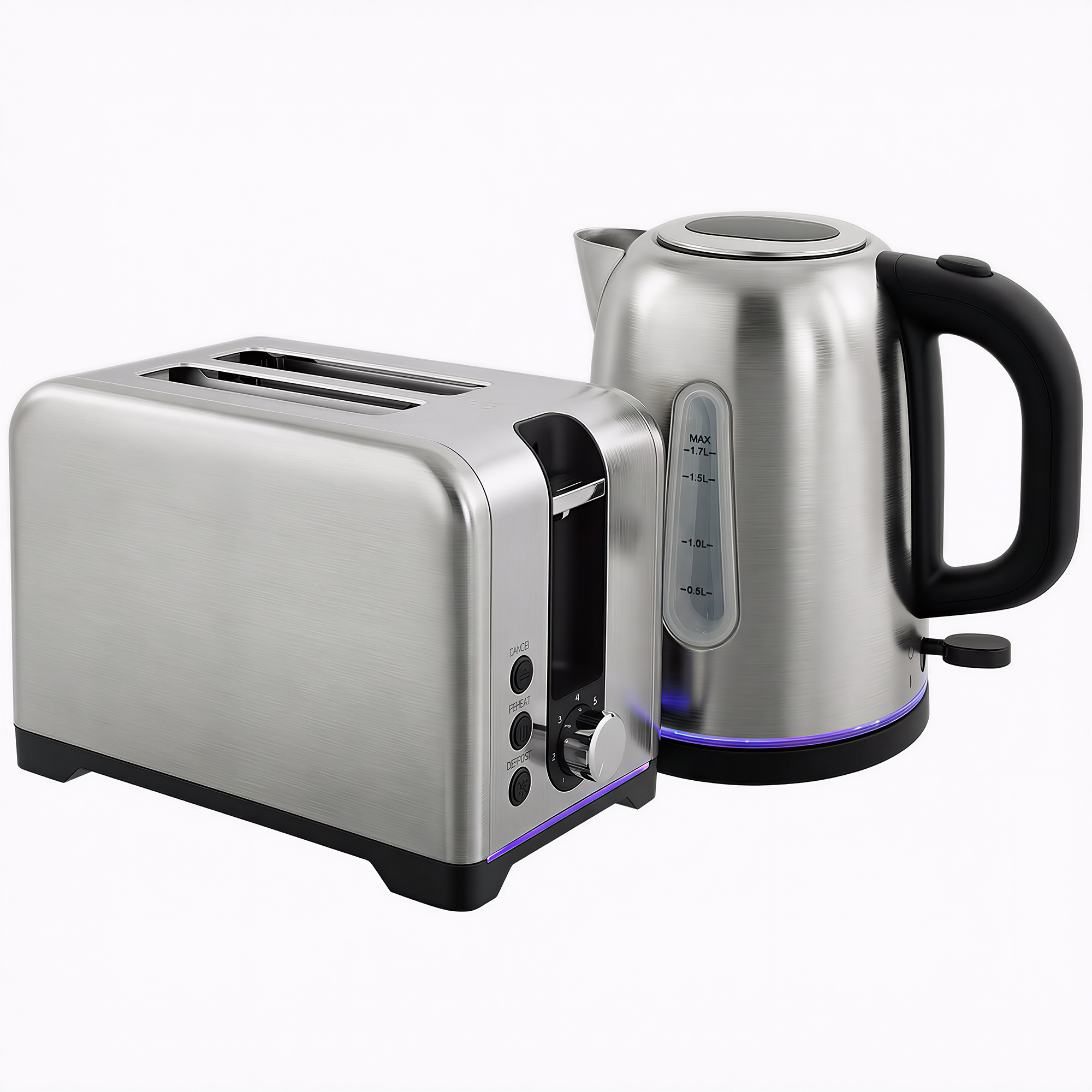 HOMCOM Simple Polished Toaster and Kettle Set - Silver Tone