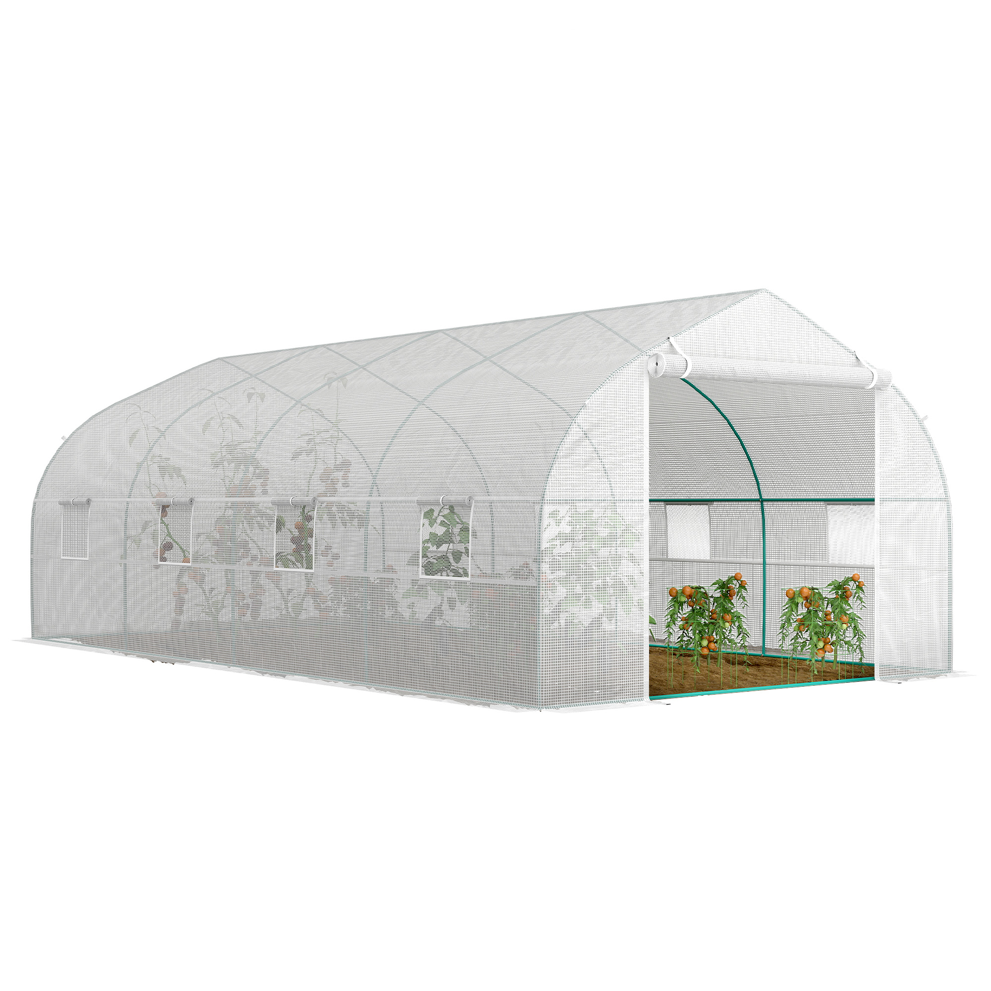 Outsunny Serra da Giardino 6x3x2m con 8 Finestre e Porta Avvolgibil...