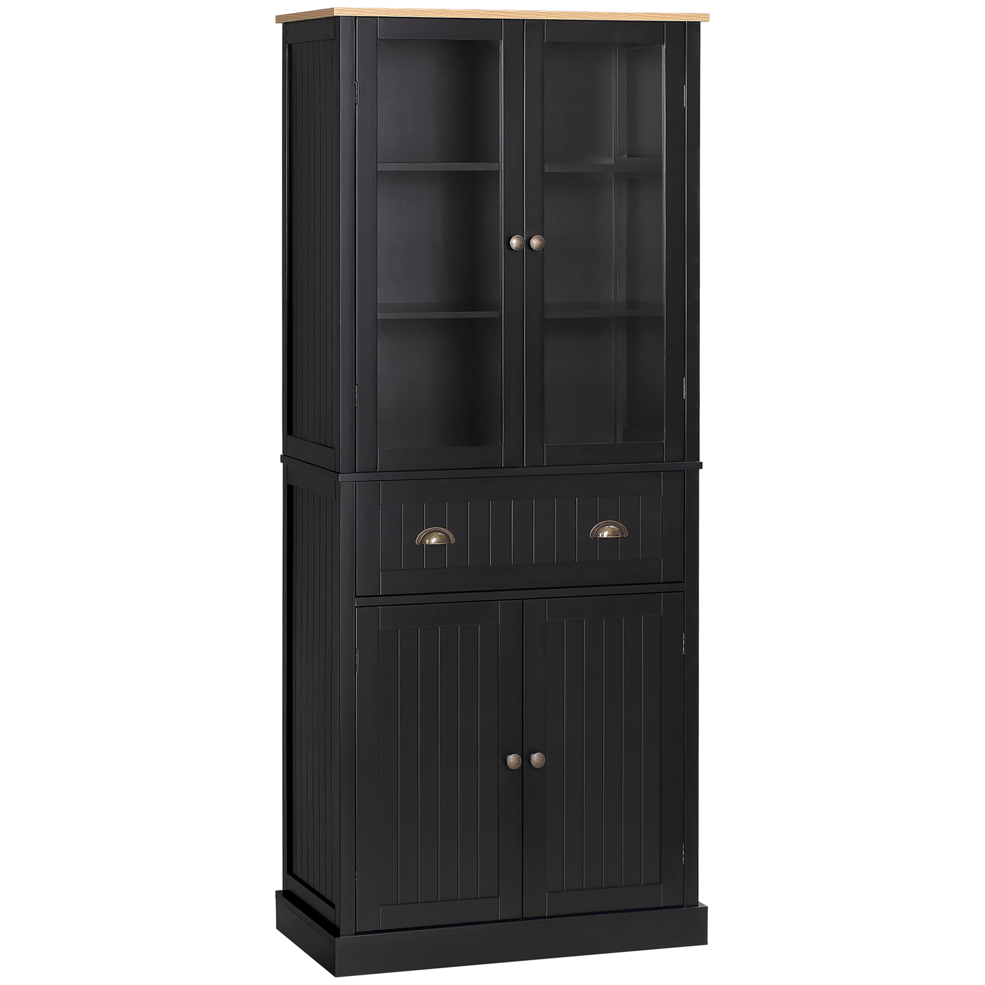 HOMCOM Aparador mueble de cocina armario 4 puertas con 2 puertas de vidrio y 1 cajón estantes regulables - negro