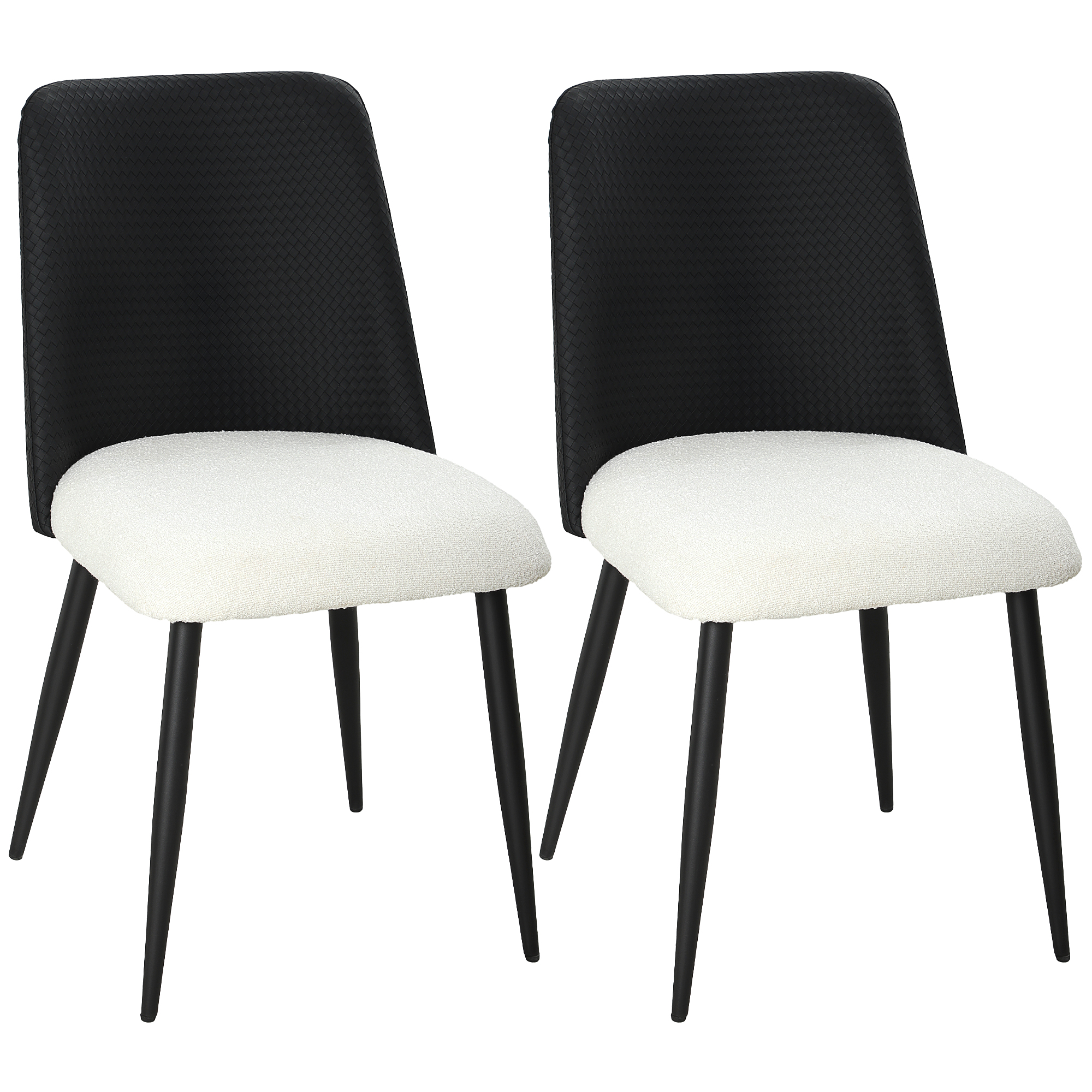 HOMCOM Juego de 2 Sillas de Cocina con Respaldo de PU de Imitación Ratán Patas de Acero y Asiento Acolchado Negro y Beige