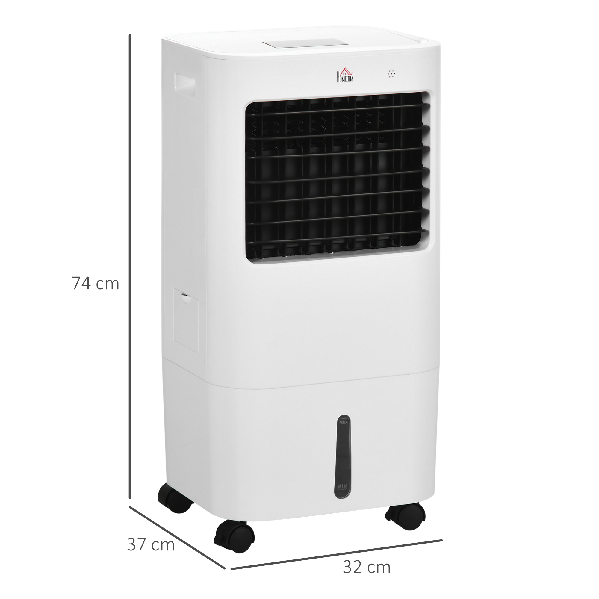  Racitor Evaporativ 3 in 1, Ventilator cu Gheata si Dezumidificator, 3 Viteze, 9 Moduri si Telecomanda, Racitor de 65W din ABS, 32x37x74 cm, Alb [2]