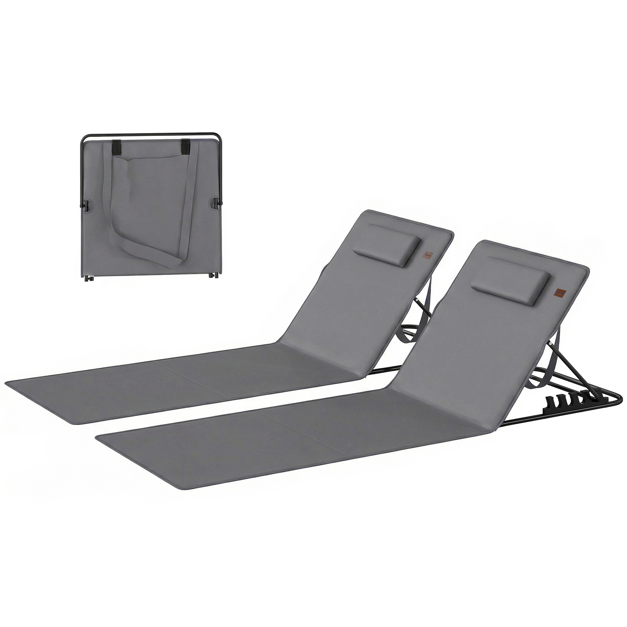 Outsunny Set de 2 transats pliants légers à dossier réglable avec coussin et poche de rangement