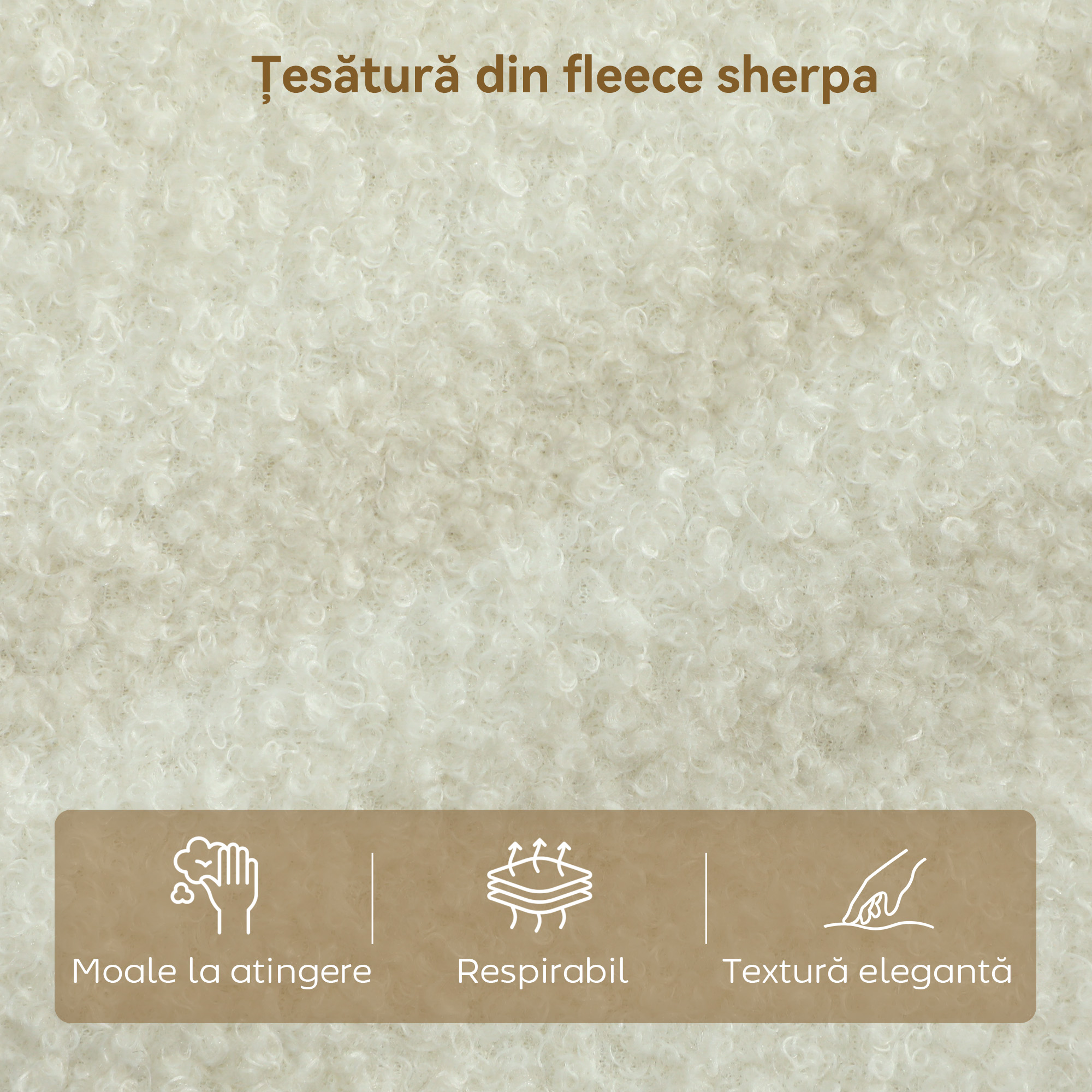  Canapea 2 locuri moderna cu perne groase si tapiterie sherpa, 137x69x82 cm, crem [4]