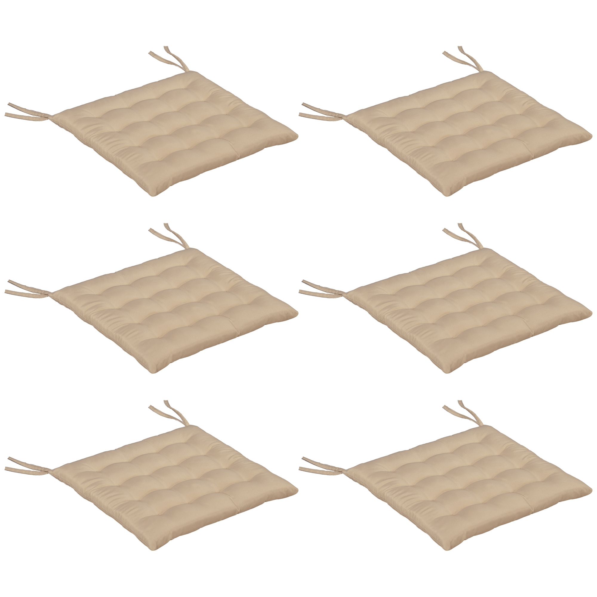 Outsunny Juego de 6 Cojines para Sillas de Comedor 40x40 cm 6 Piezas Cojines para Sillas de Jardín Acolchados con Cintas Caqui
