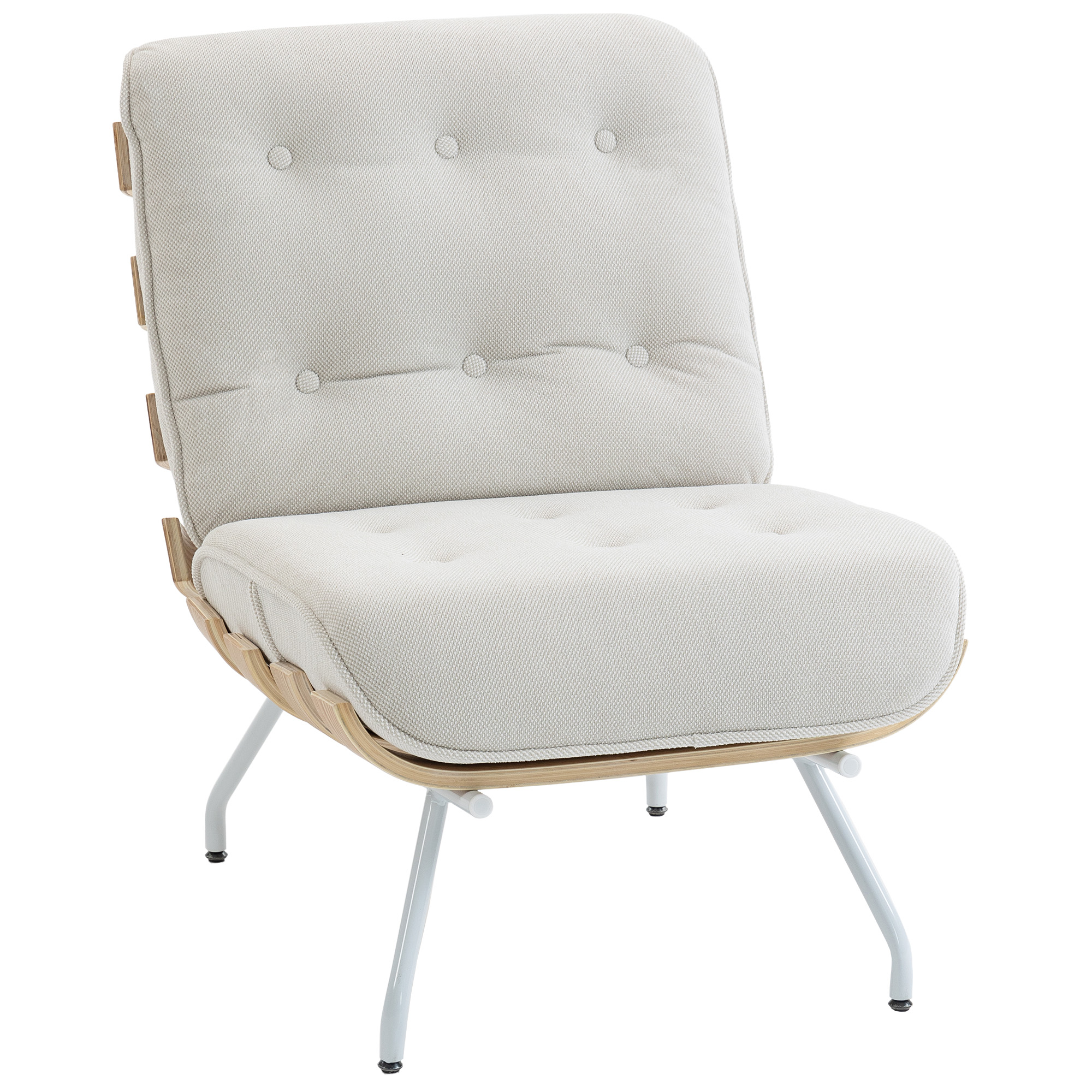 HOMCOM Butaca de Salón Tapizada en Lino con Asiento Acolchado Soporte con Listones Estructura de Acero Crema