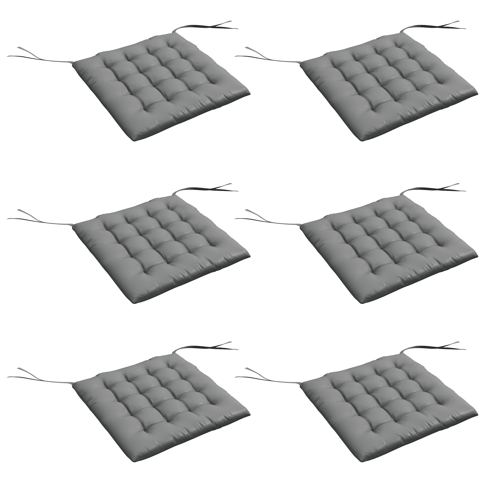 Outsunny Juego de 6 Cojines para Sillas de Comedor 40x40 cm 6 Piezas Cojines para Sillas de Jardín Acolchados con Cintas Gris