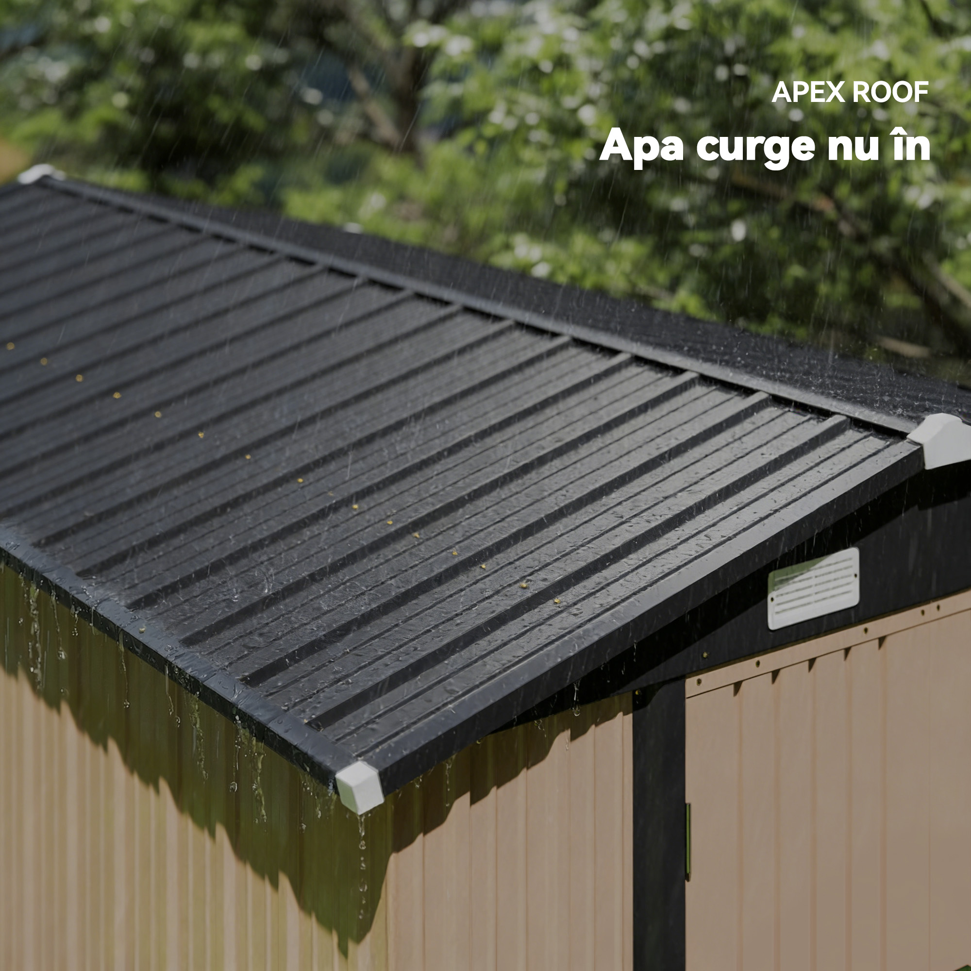  Magazie de Gradina din Metal 364 x 238 cm cu 4 Grile de Ventilatie si Usi Duble cu incuietoare, Maro [4]