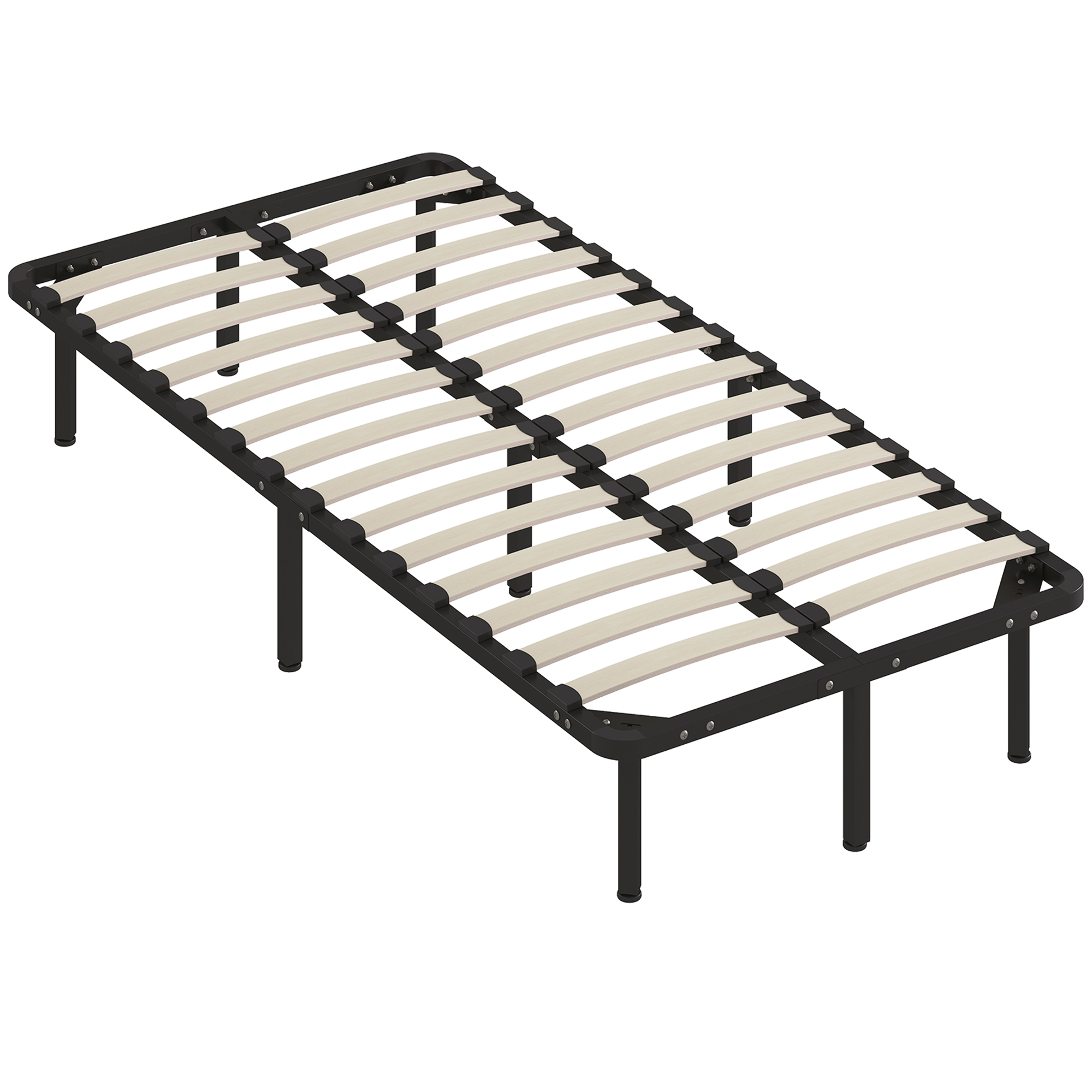 HOMCOM Cadru de Pat Industrial cu 28 de Lamele și Spațiu de Depozitare, din Lemn și Oțel, 190x90x31 cm, Negru și Lemn | Aosom Romania