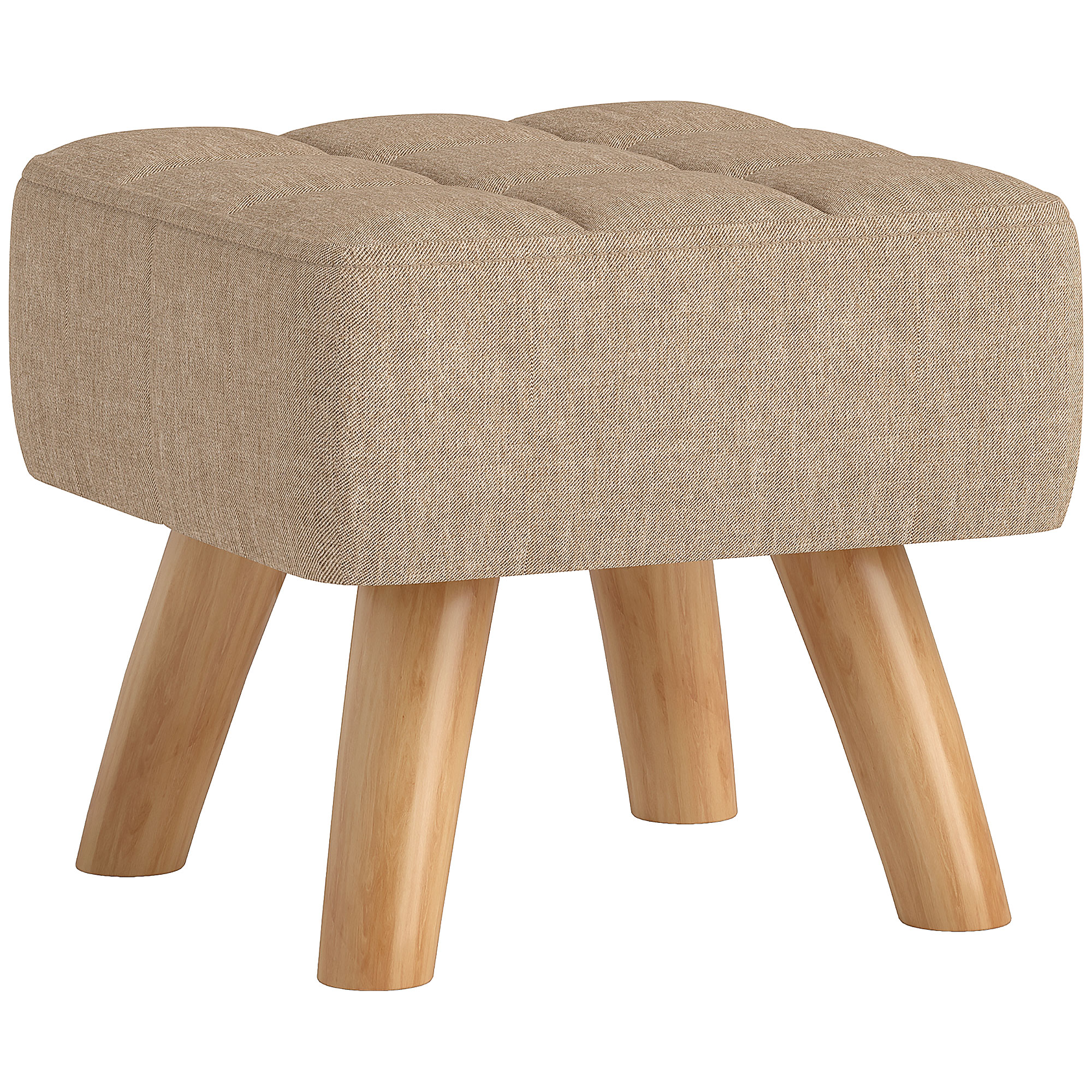 HOMCOM Apoio de pés para sala ottoman assento estofado em tecido com pés em madeira 27 x 27 x 26 cm castanho claro Aosom Portugal