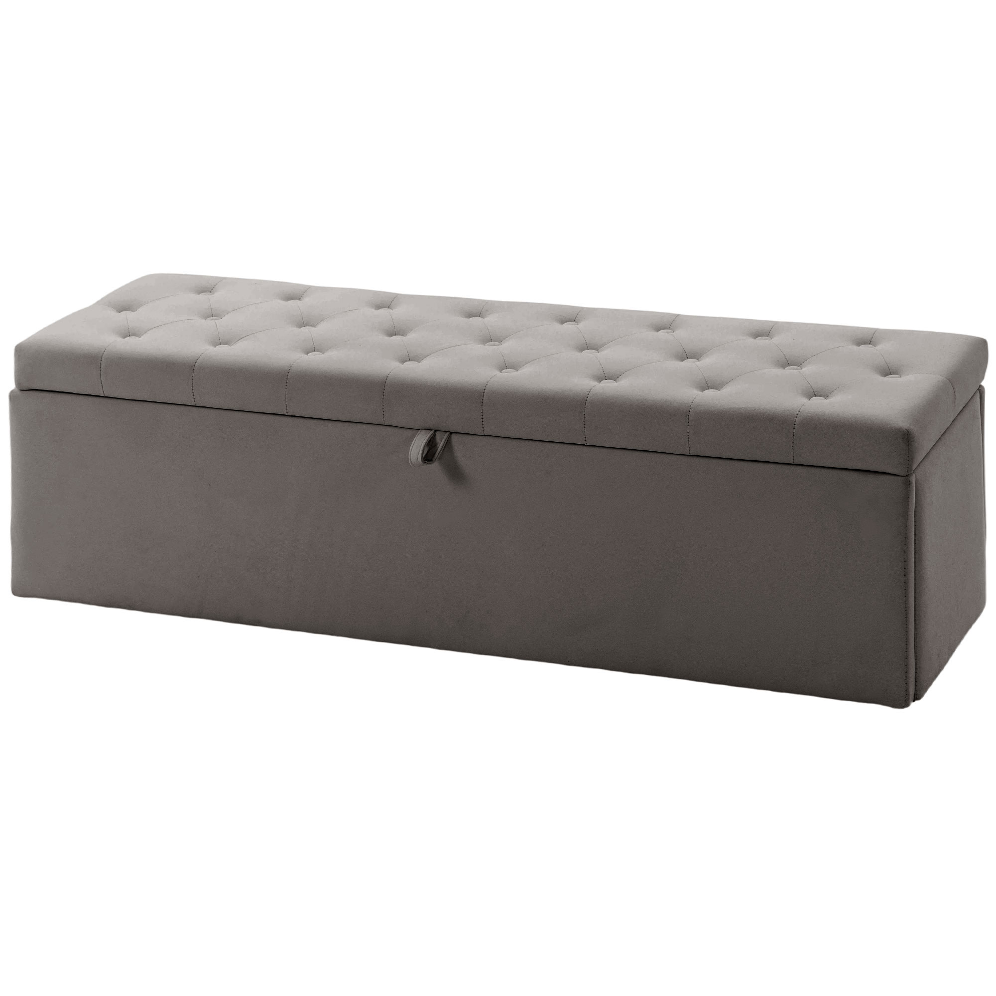 HOMCOM Pouf de rangement, Banc de rangement 141L 137x41x42 cm Revêtement en velours Coffre de rangement Charge 240 kg Gris
