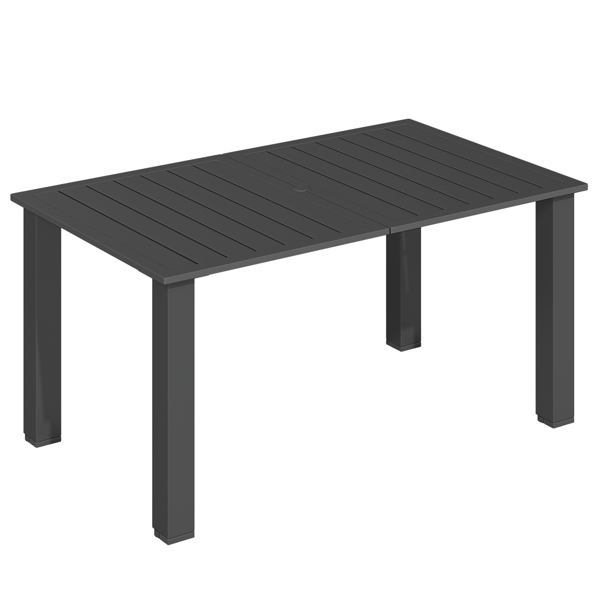 Outsunny Mesa de jardín para 4 a 6 personas, mesa de comedor exterior con orificio para parasol tablero de lamas 150 x 90 x 73 cm negro