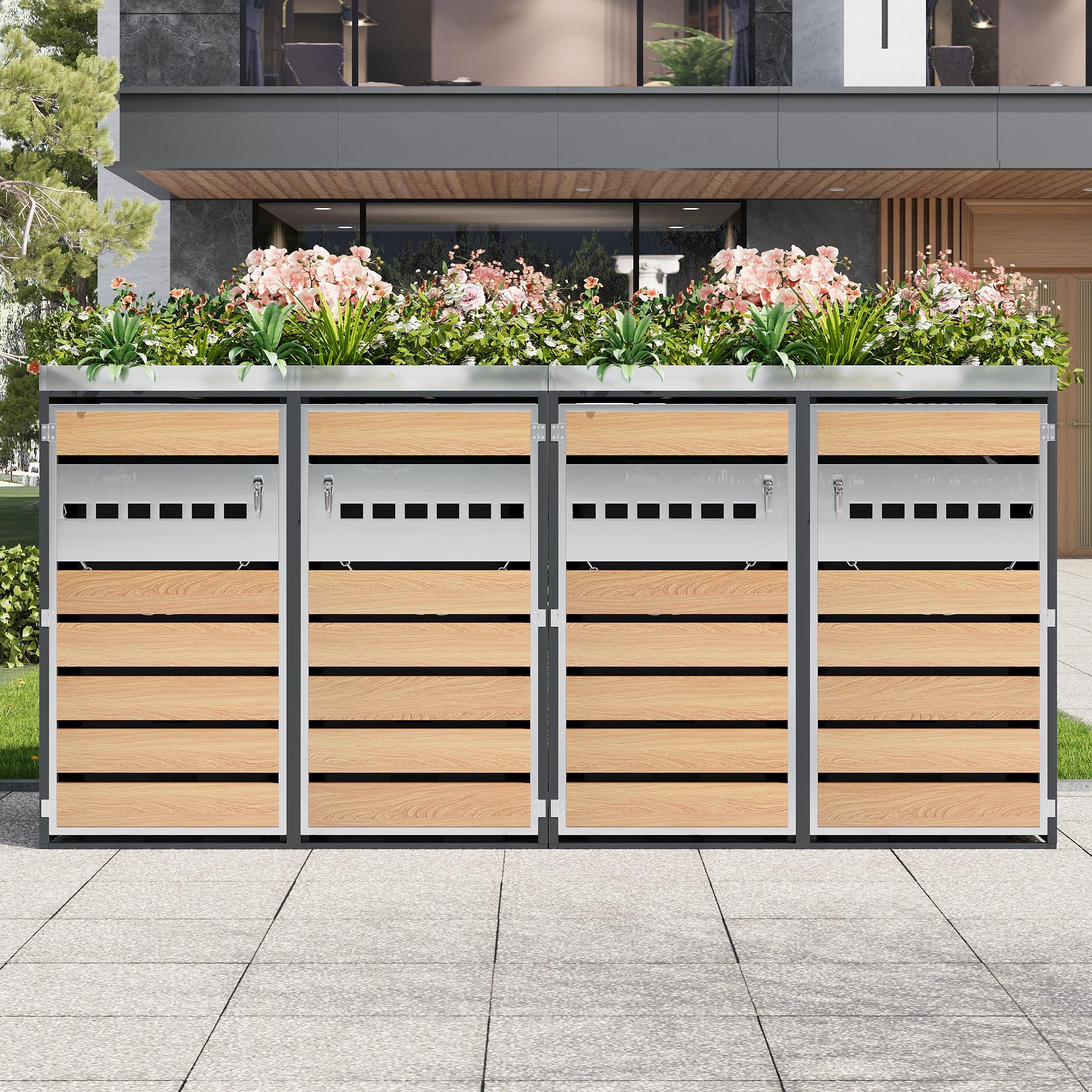 Afvaltonnenbox met geïntegreerde plantenbak, naturel | Aosom Netherlands
