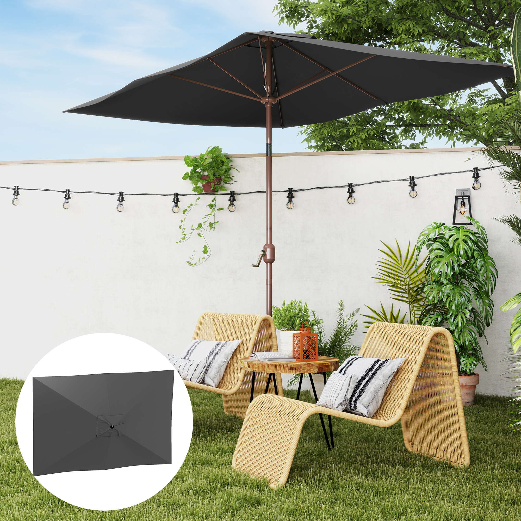 Outsunny Sonnenschirm Ersatzbezug 2 x 3 m 6 Streben UV 50+ & Wasserabweisen günstig online kaufen