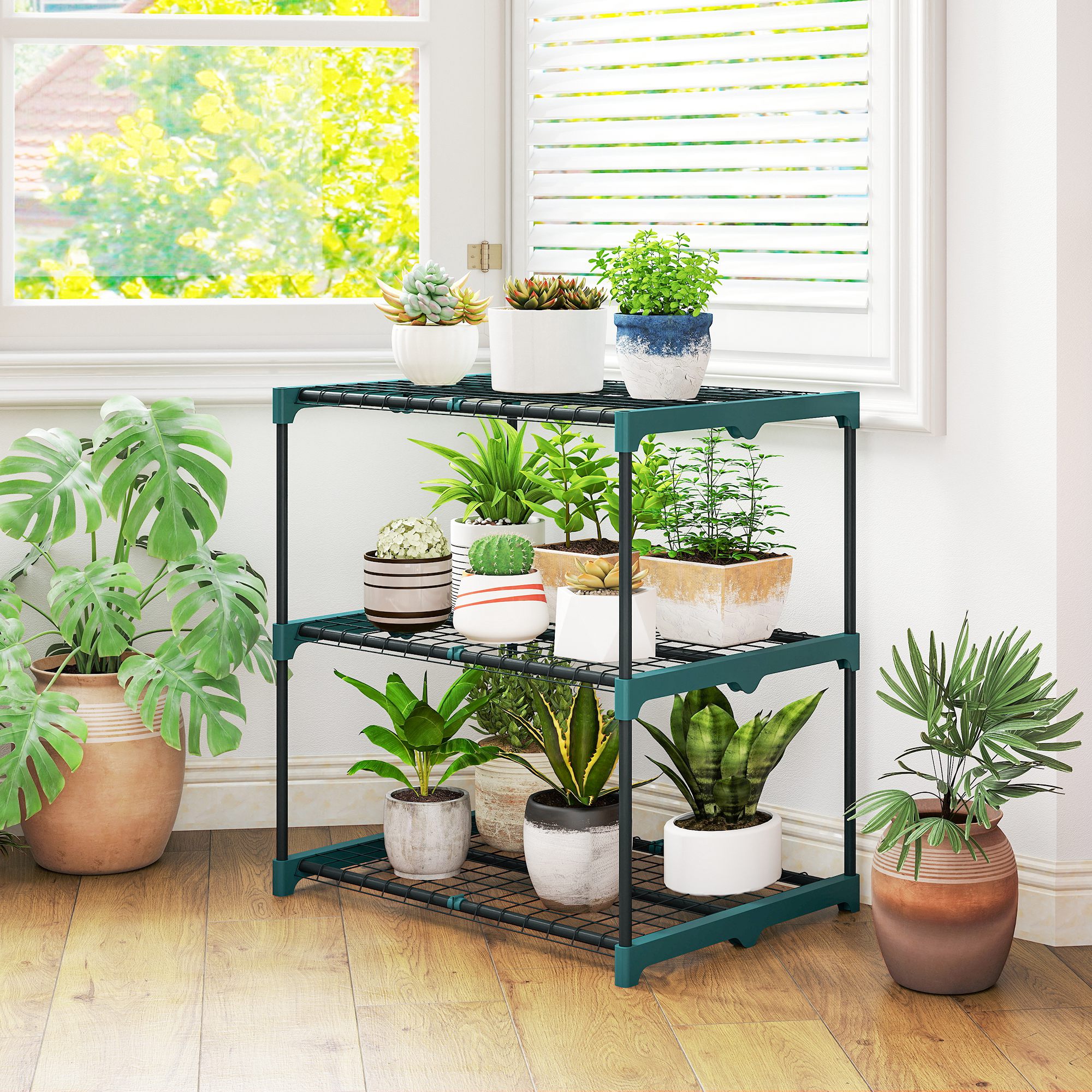 Outsunny 3-Etagen Pflanzenständer, 72 cm hoch Blumenständer für Innen Außen günstig online kaufen