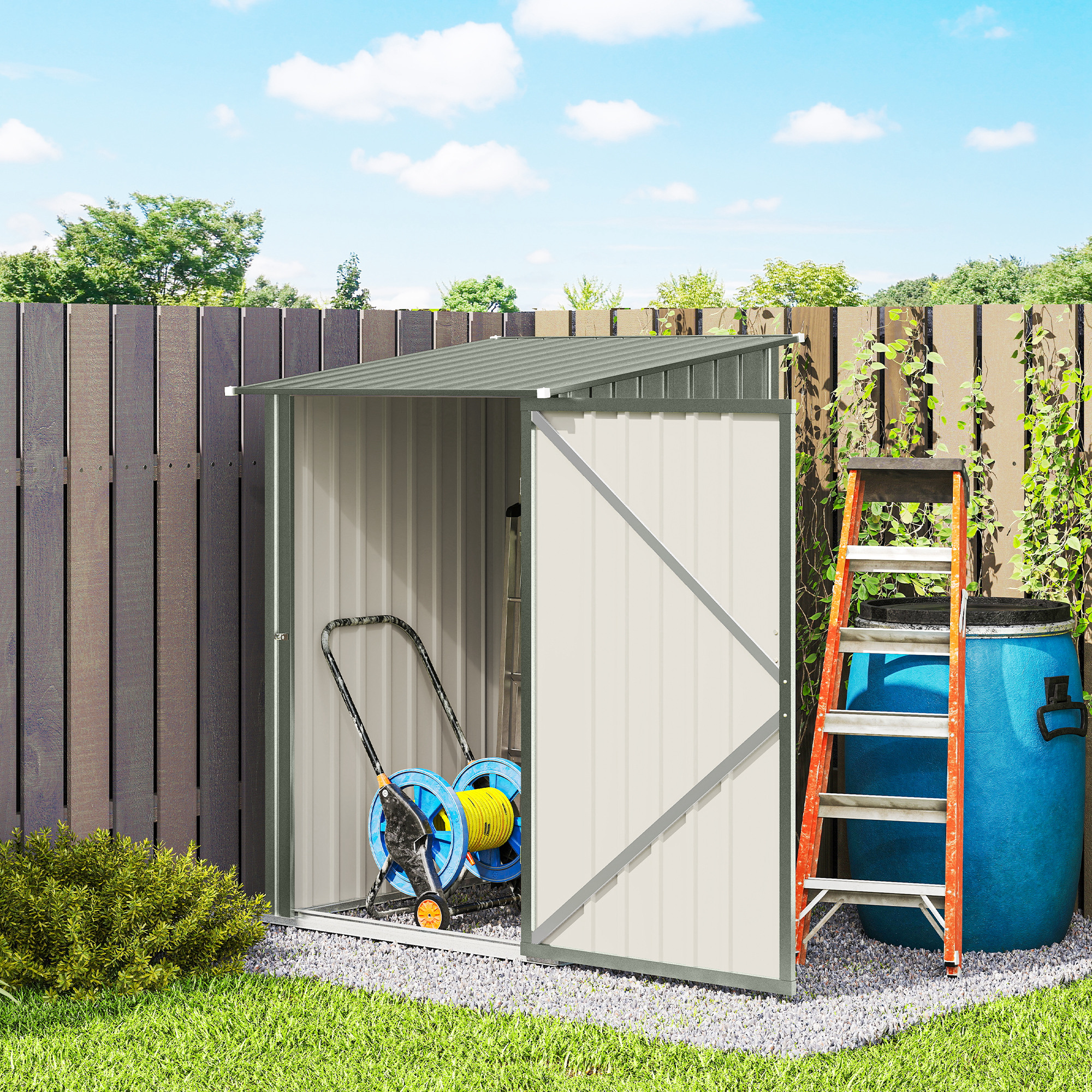  Casuta pentru Gradina 0,92m² din Otel Galvanizat, Depozit pentru Unelte cu Usa Blocabila, Acoperis inclinat, 100x104x160 cm, Argintiu [8]