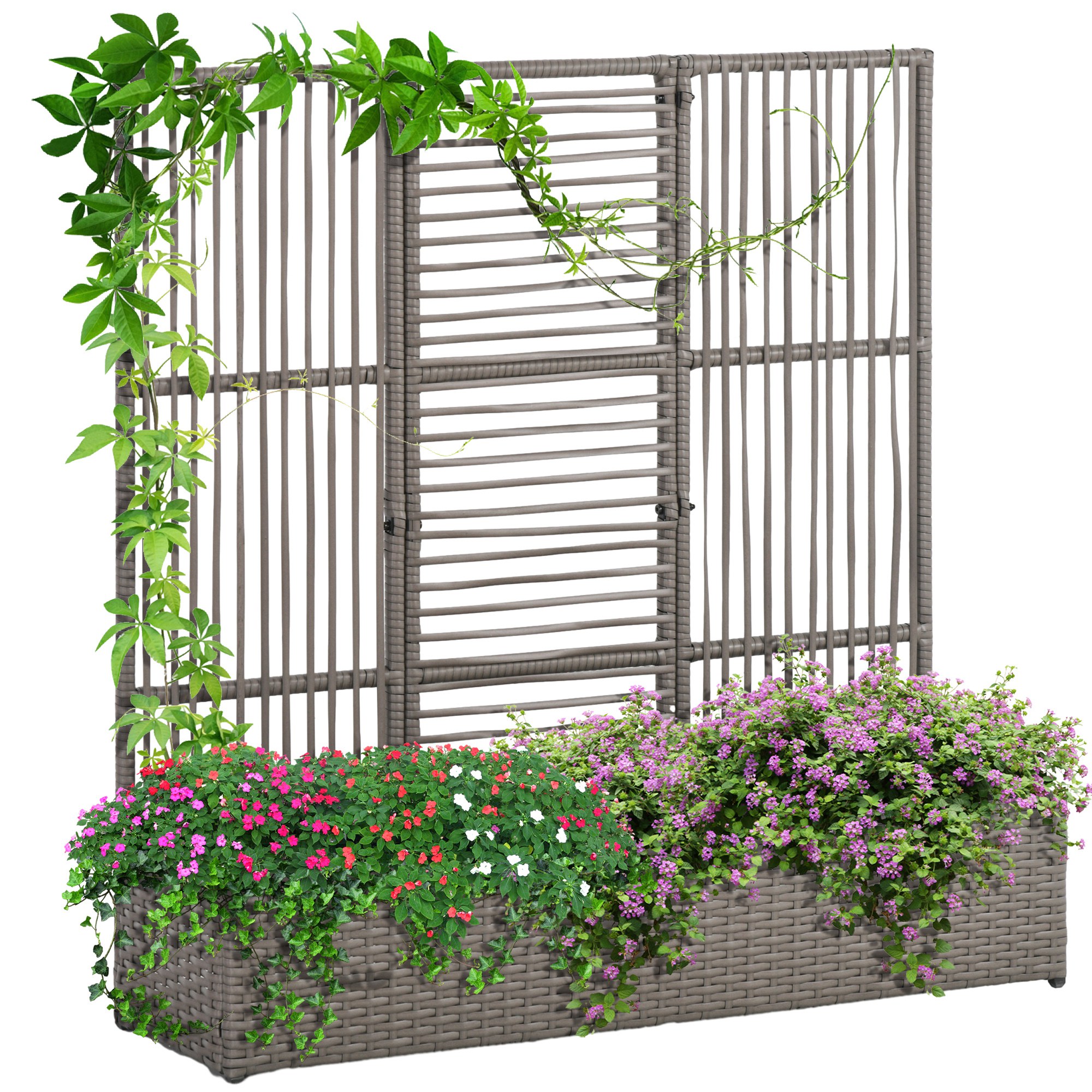Outsunny Bloembak met klimrek, weerbestendig, Polyrattan, 103 x 29 x 103 cm, Grijs