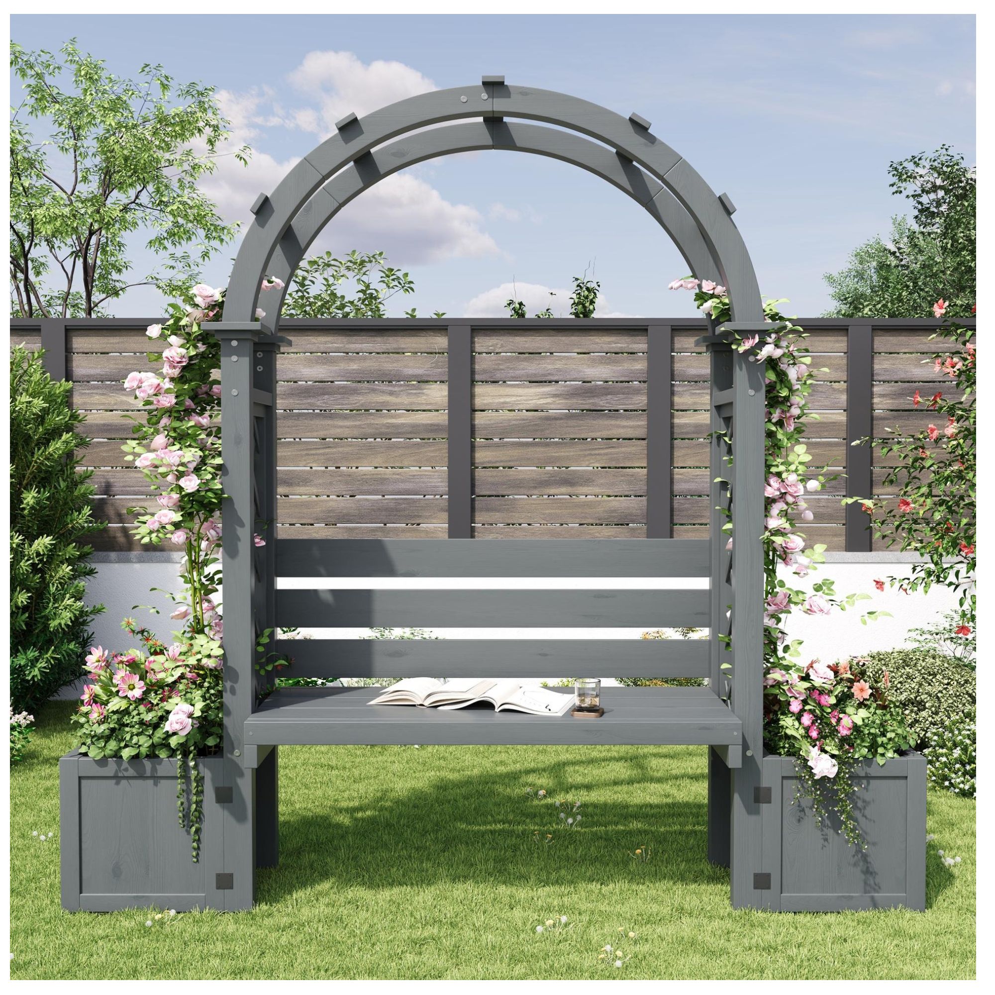 Pergola-Bank mit Pflanzkästen und geschwungenem Rankgitter, dreifach-Funkti günstig online kaufen