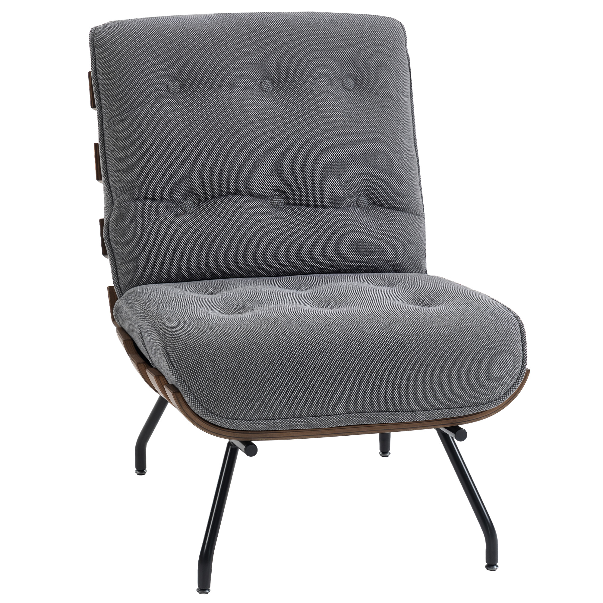 Homcom Dark Grey Accent Chair, Linen-Look Fabric Reading Chair With Spring Cushion, Slatted Support, Steel Frame,