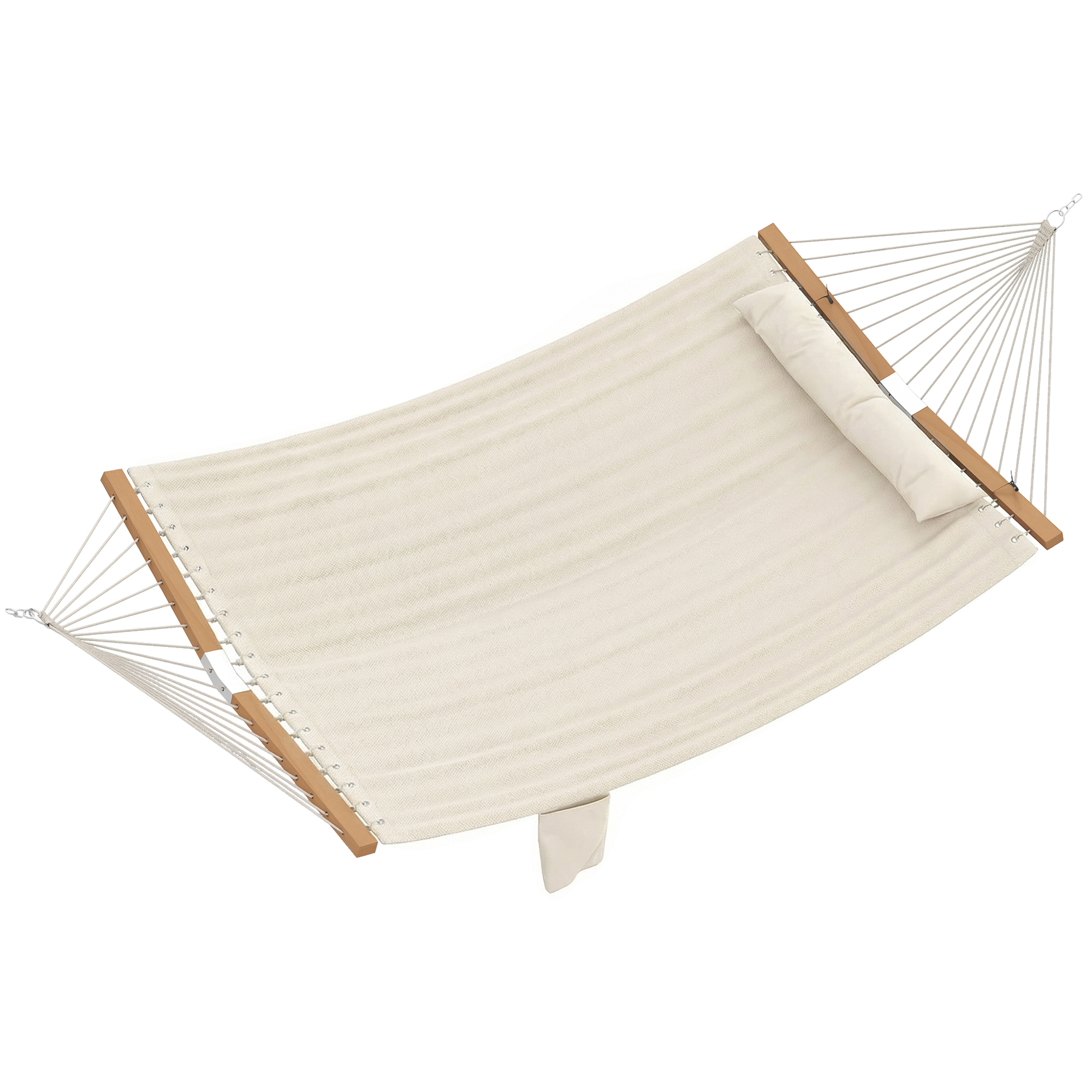 Outsunny Hangmat outdoor 200x140 cm, dubbel-laags hangmat met hoofdsteun tijdschrifttas houten stokken tot 200 kg