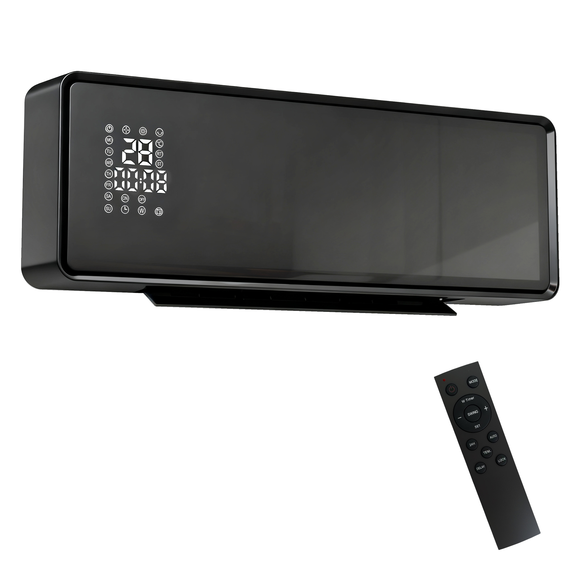 HOMCOM Încălzitor mural ceramic 1000/2000W, radiator electric, ventilator, termostat, temporizator, 54x18,7x12,3cm, negru | Aosom Romania